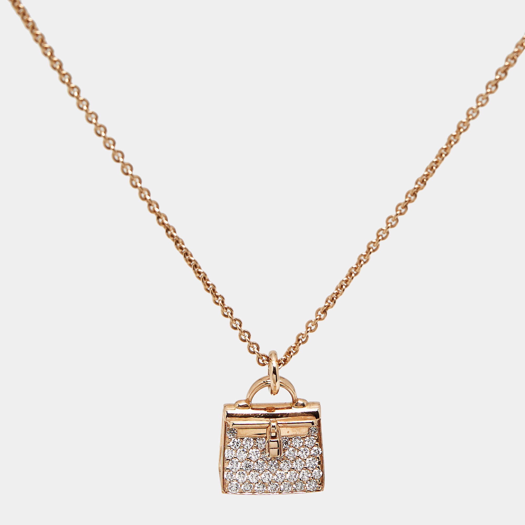 مملوكة مسبقًا Hermes Amulette Kelly Diamonds 18k Rose Gold Necklace