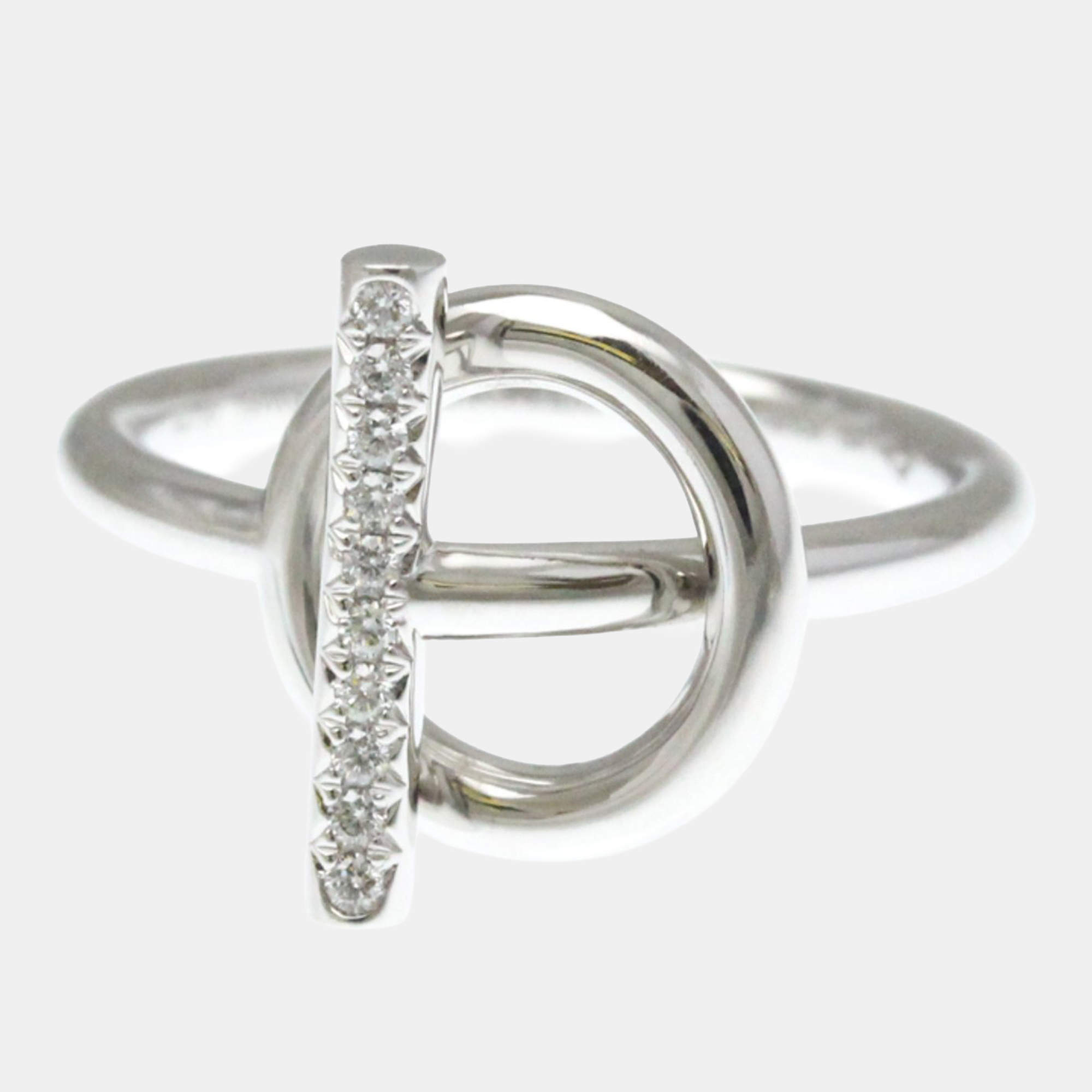 Pre Owned Hermes Diamond Ring White Gold 18K Fashion Diamond Band Ring Silver EU 54
