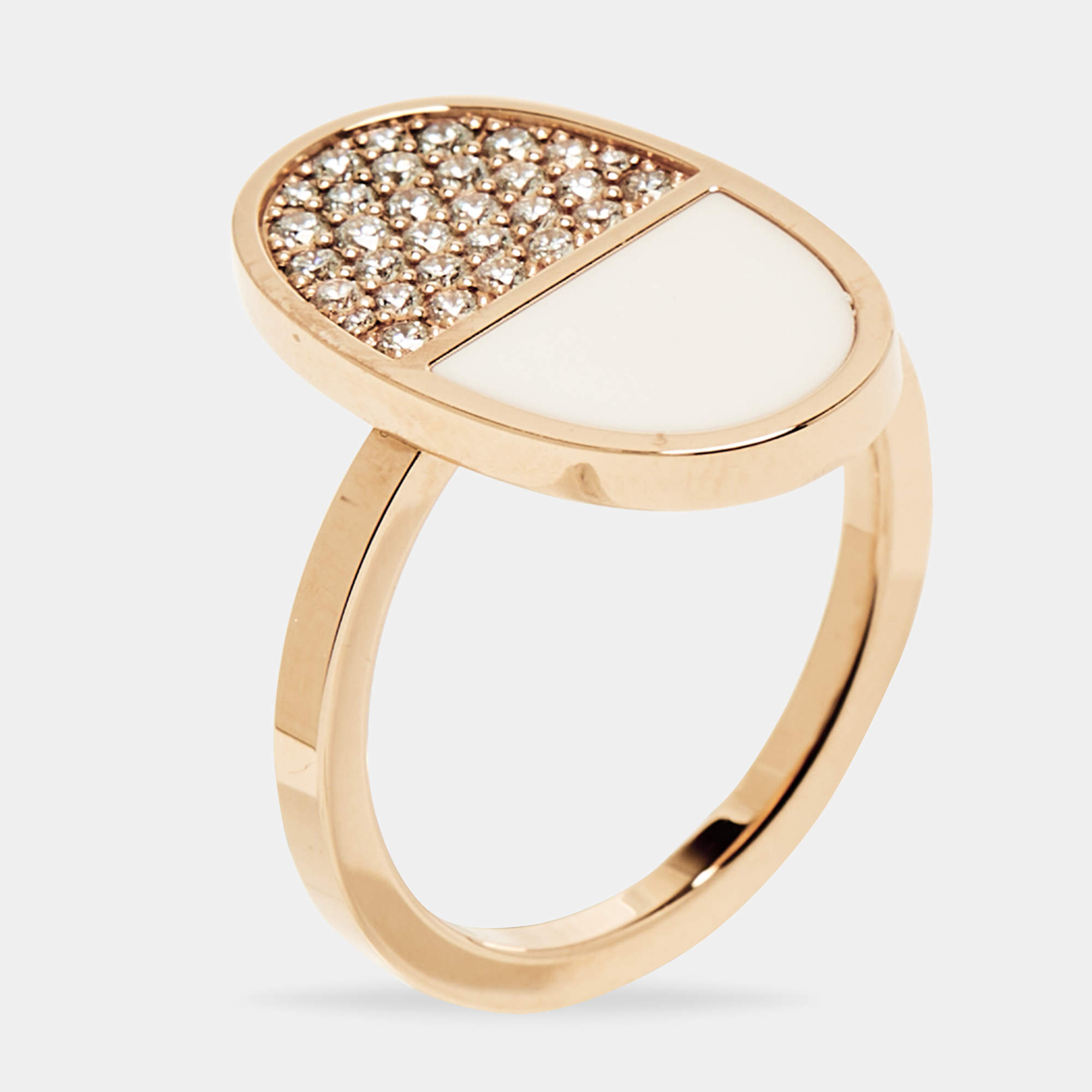 مملوكة مسبقًا Hermès Chaine d'ancre Verso Ceramic Diamond 18k Rose Gold Ring Size 55