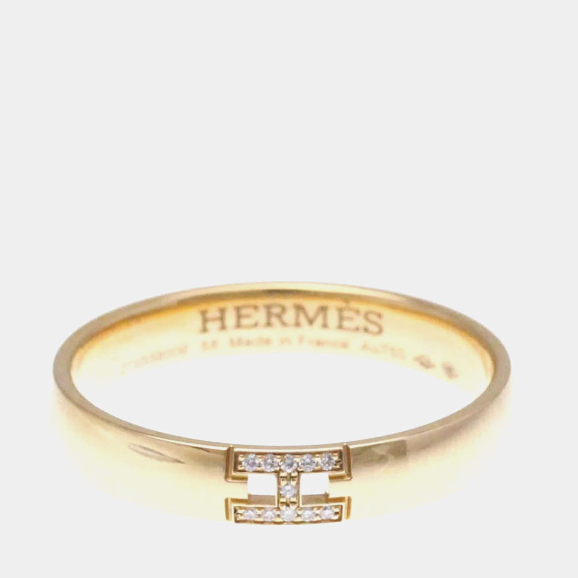 Pre Owned Hermes Hercules Diamond 18K Pink Gold Band Ring 
