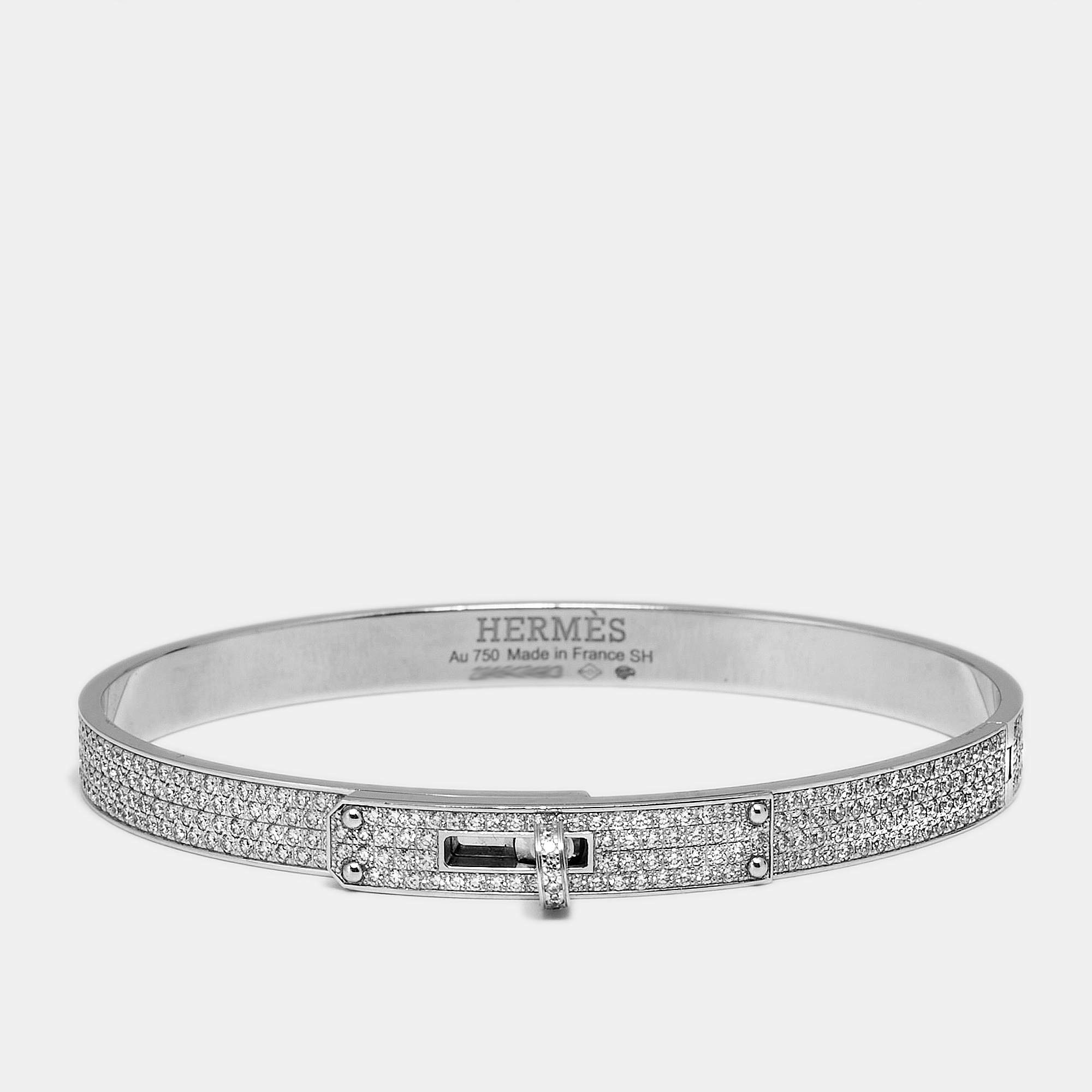 Pre Owned Hermès Kelly Diamonds 18k White Gold Small Model Bracelet