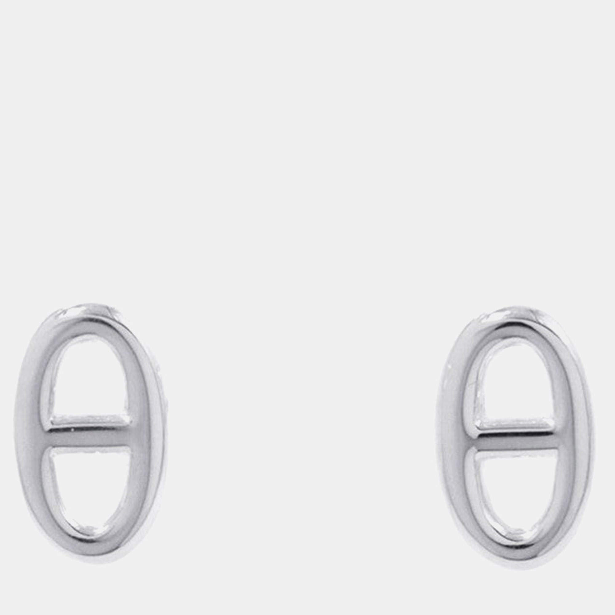 Pre Owned Hermes Chaine D'Ancre Motif Farandole Earrings Size Tpm Sv925