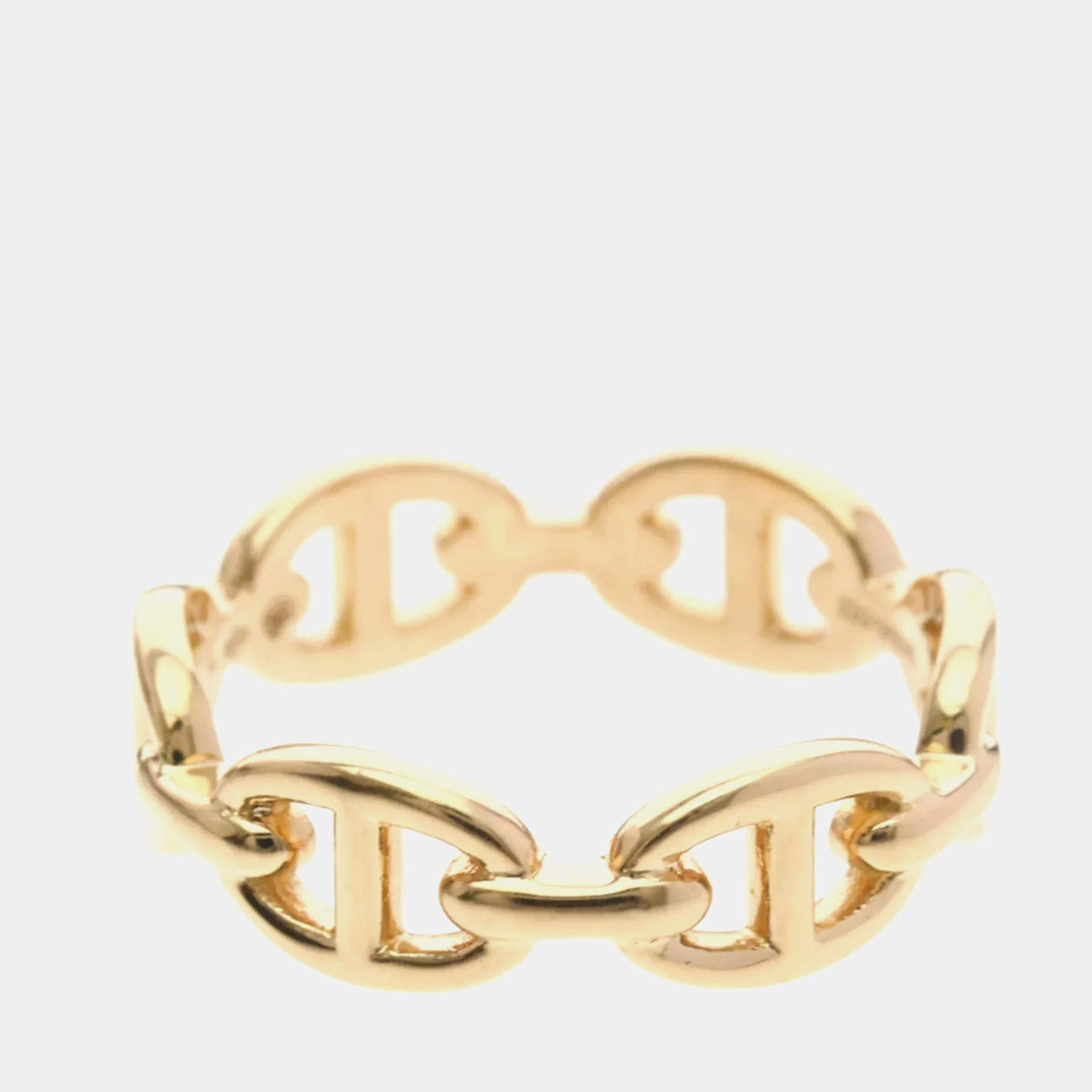 Pre Owned Hermes Chaine D'Ancre 18K Pink Gold Fashion Band Ring EU 54