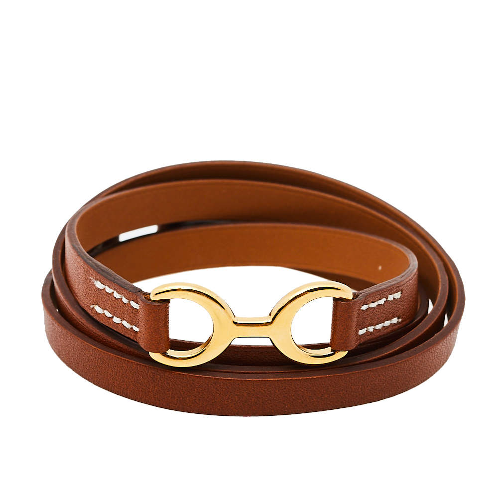 Hermes Tan Leather Pavane Multi Wrap Bracelet