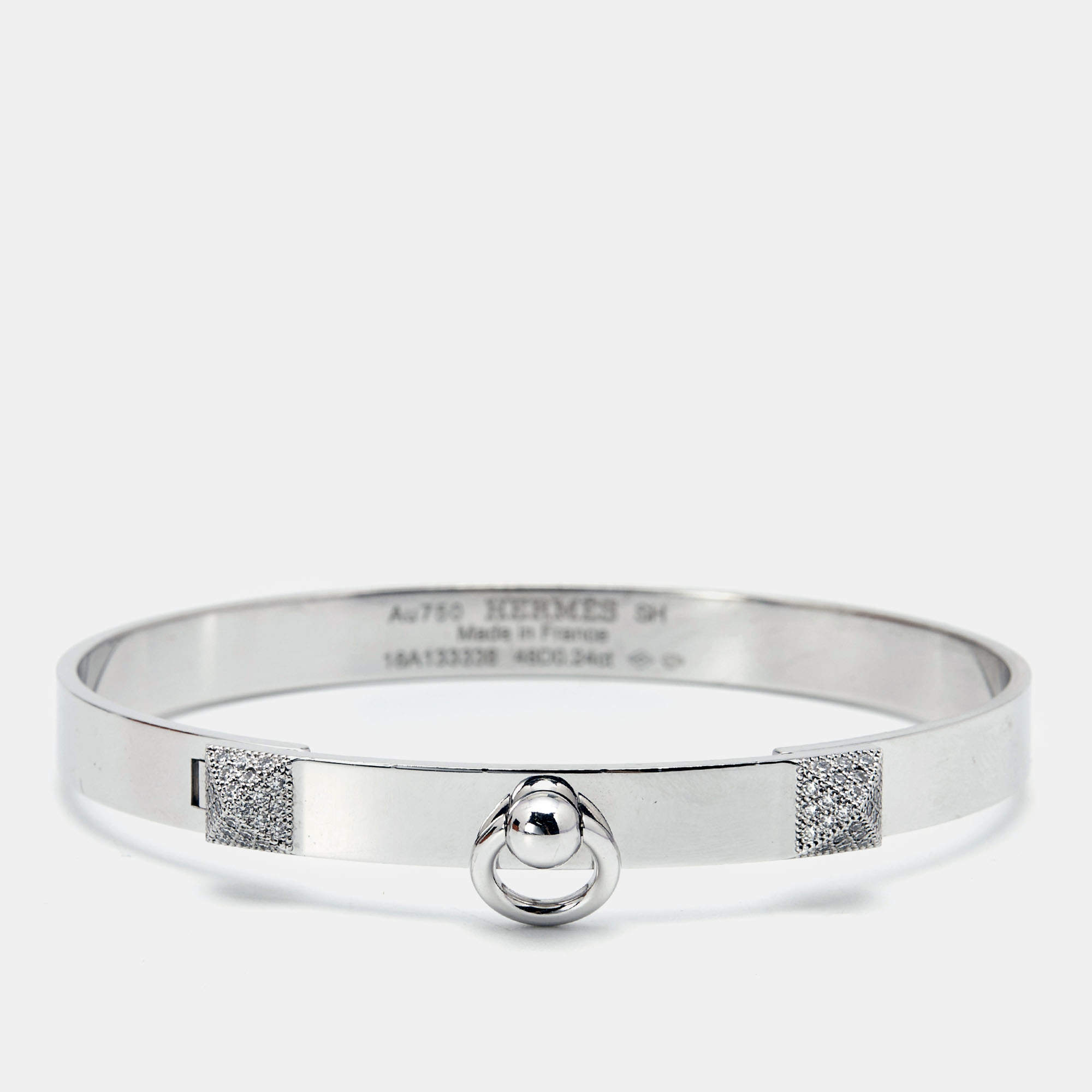 Hermes Collier De Chien Diamonds 18k White Gold Bracelet SH