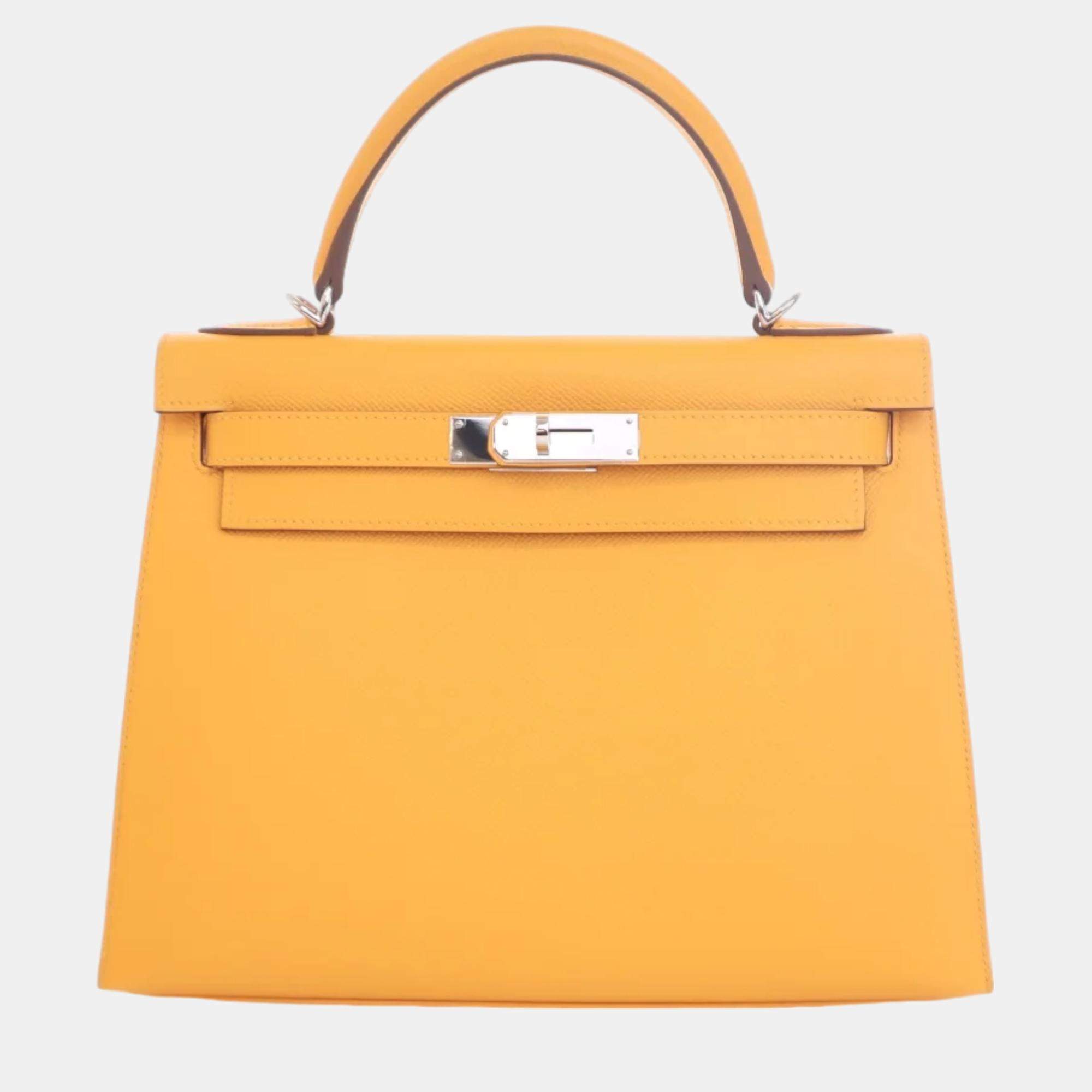 Hermes Jaune D'or Epsom Leather Kelly 28 Tote Bag