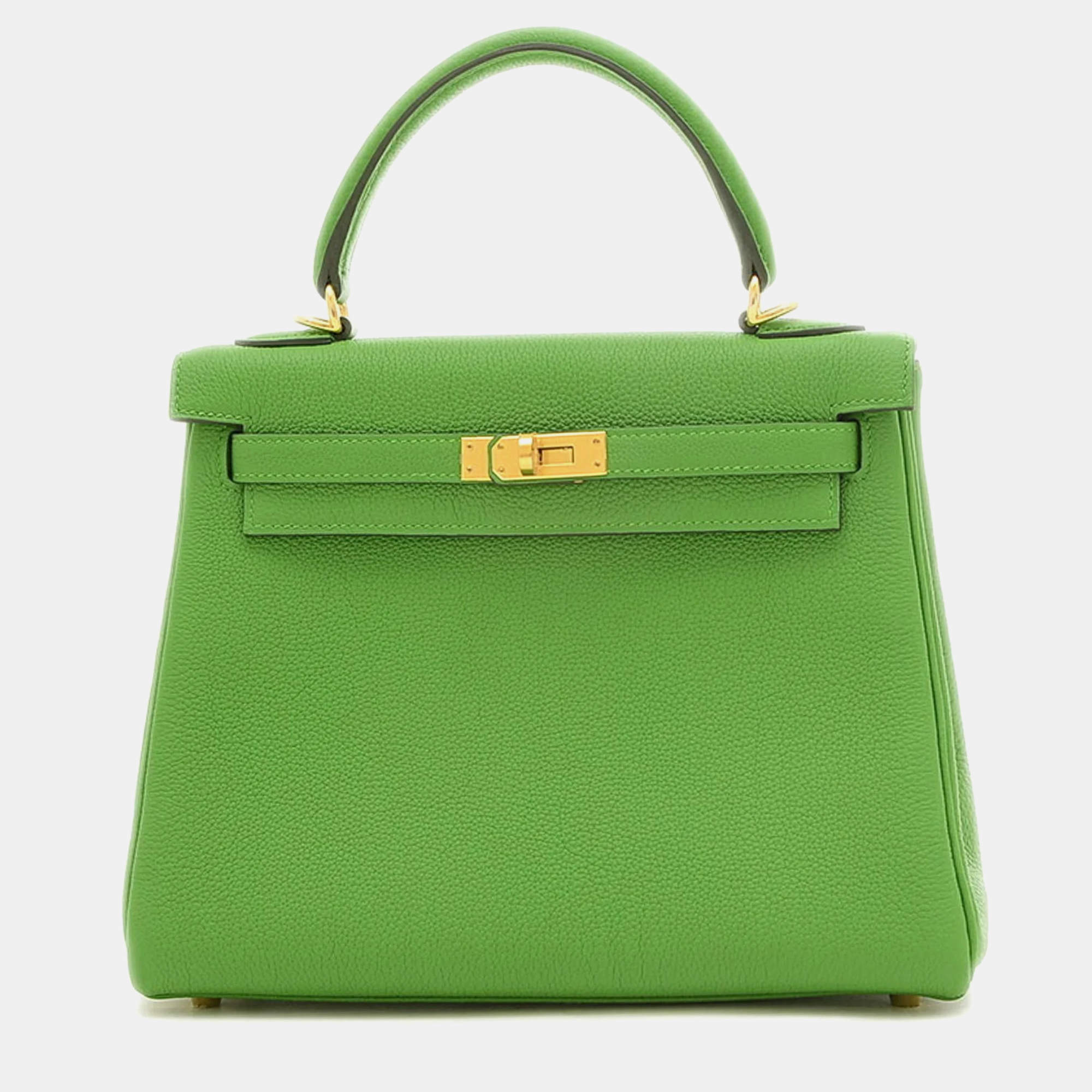 Hermes Vert Yucca Togo Leather Kelly 25 Tote Bag