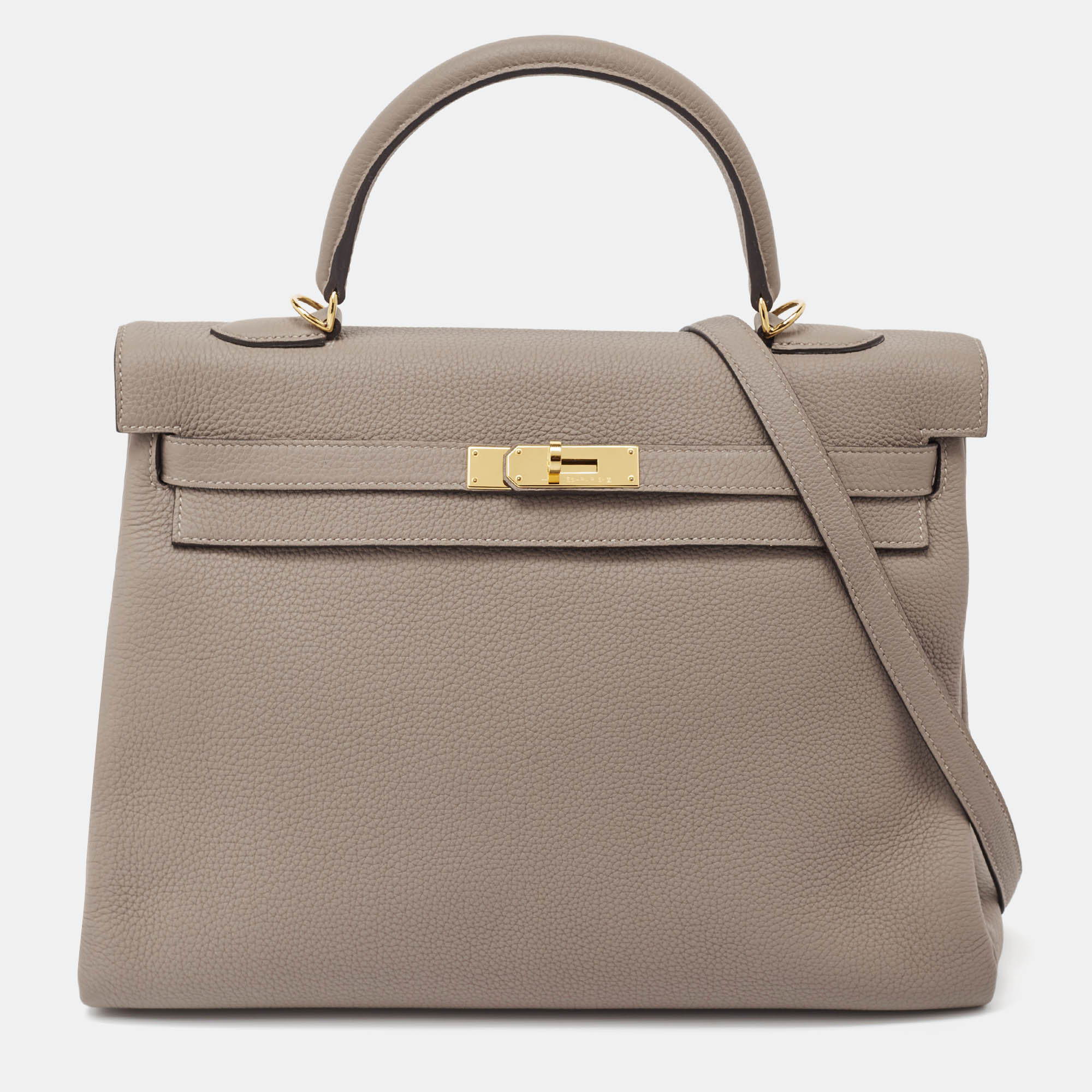Hermes Gris Asphalt Togo Leather Gold Finish Kelly Retourne 35 Bag