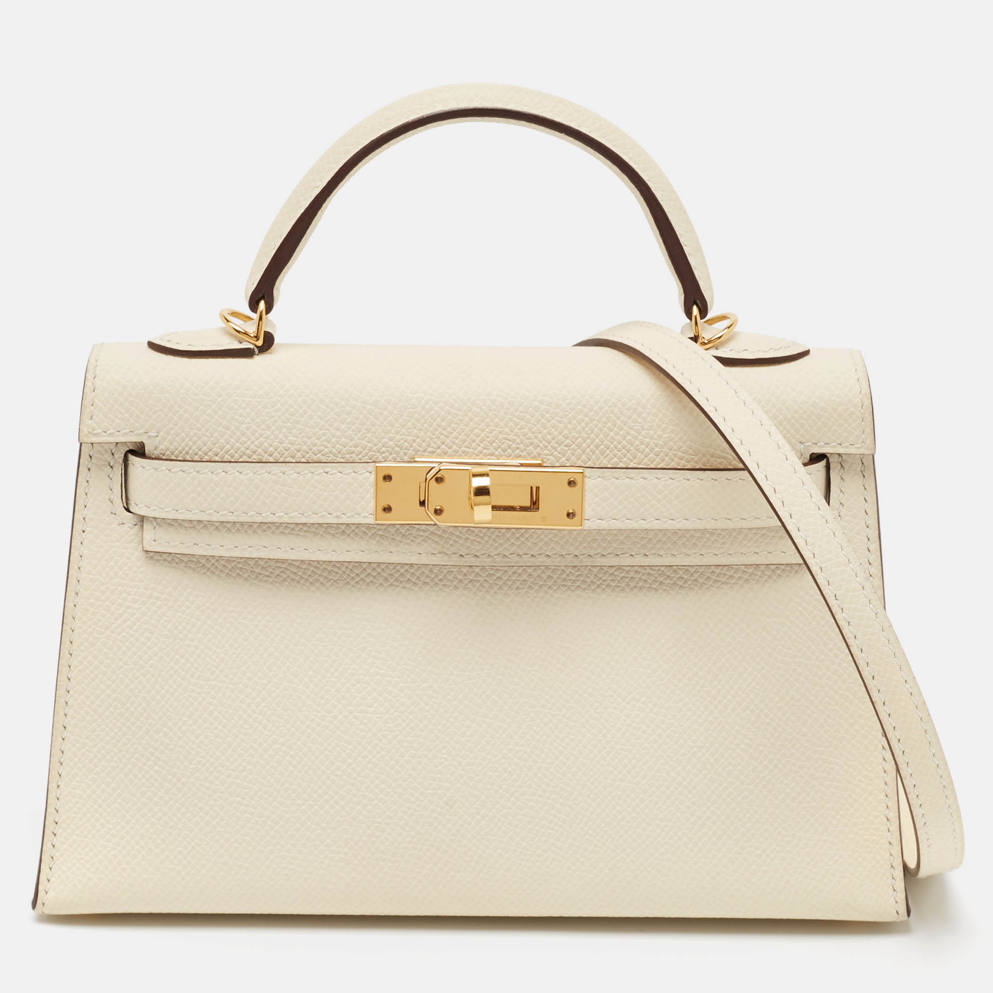 Pre Owned Hermes Nata Epsom Leather Gold Finish Mini Kelly II Sellier 20 Bag