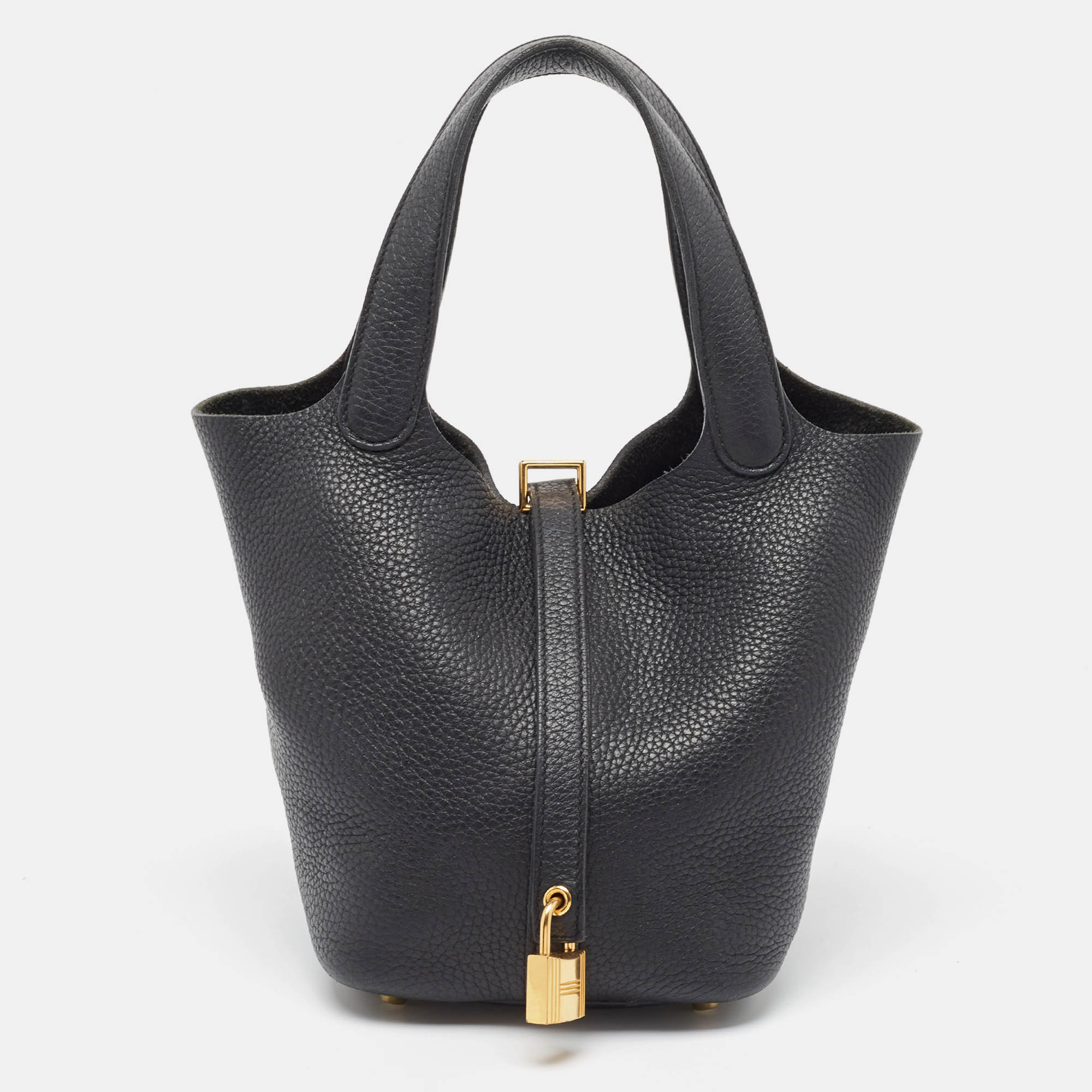 Pre Owned Hermes Noir Taurillon Clemence Leather Picotin Lock 18 Bag