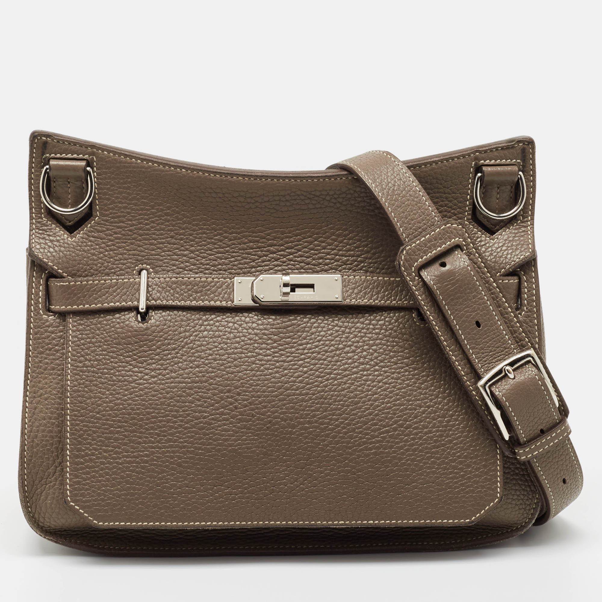 Pre Owned Hermes Etoupe Taurillon Clemence Leather Palladium Finish Jypsiere 28 Bag