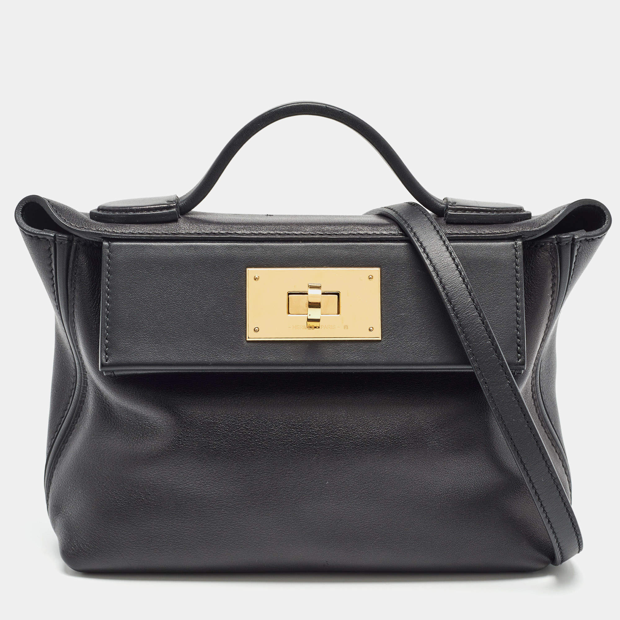 Hermes Noir Swift Leather Gold Finish 24/24 21 Bag 