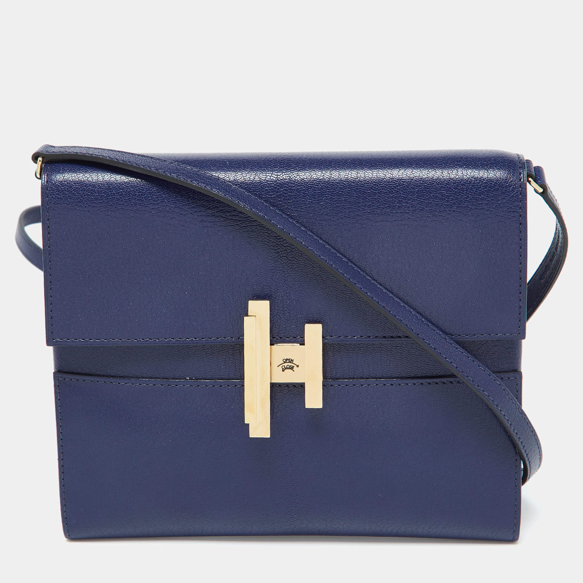 Pre Owned Hermes Blue Encre Chevre Chamkila Leather Cinhetic To Go Shoulder Bag
