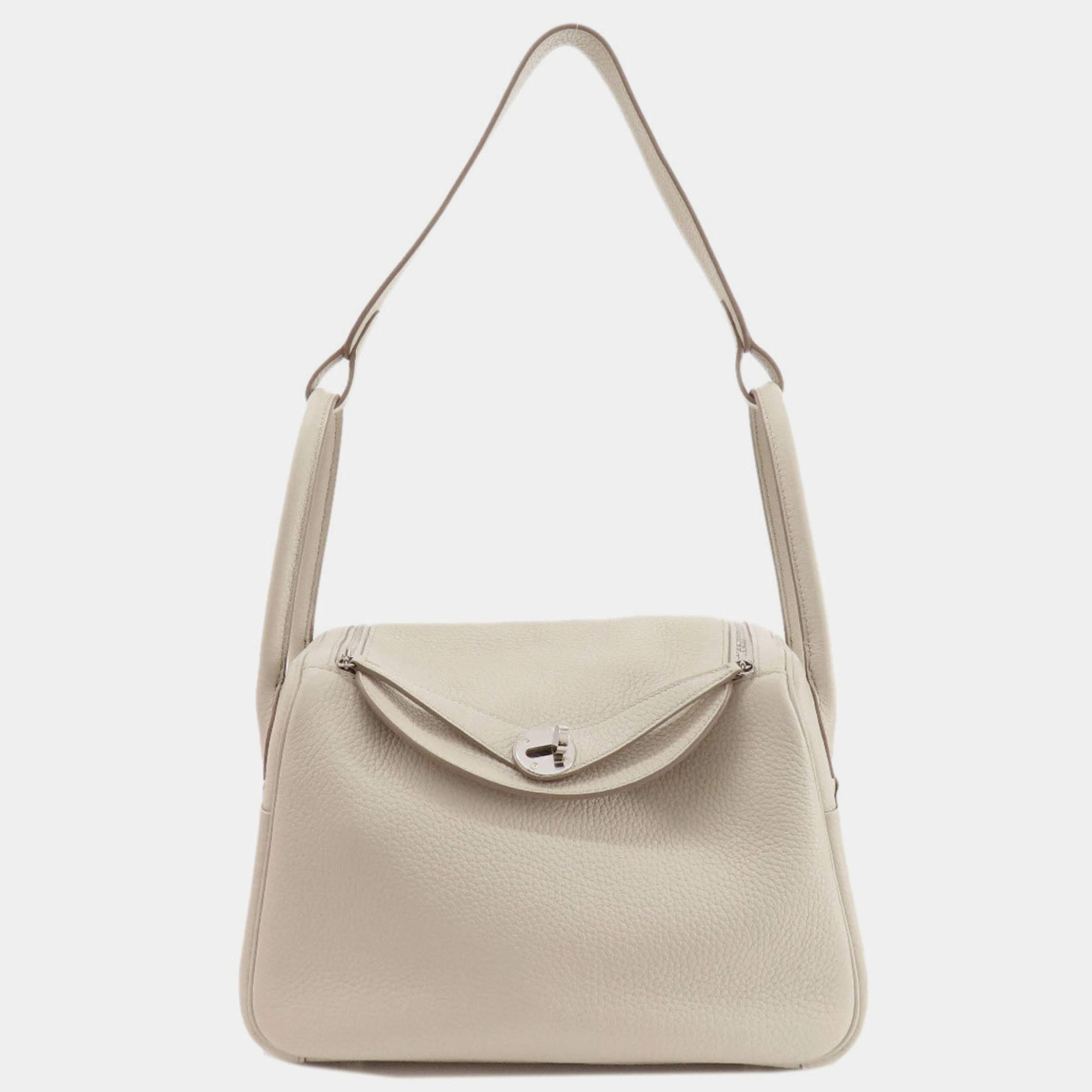 Pre Owned Hermes White Taurillon Lindy 26 Handbag