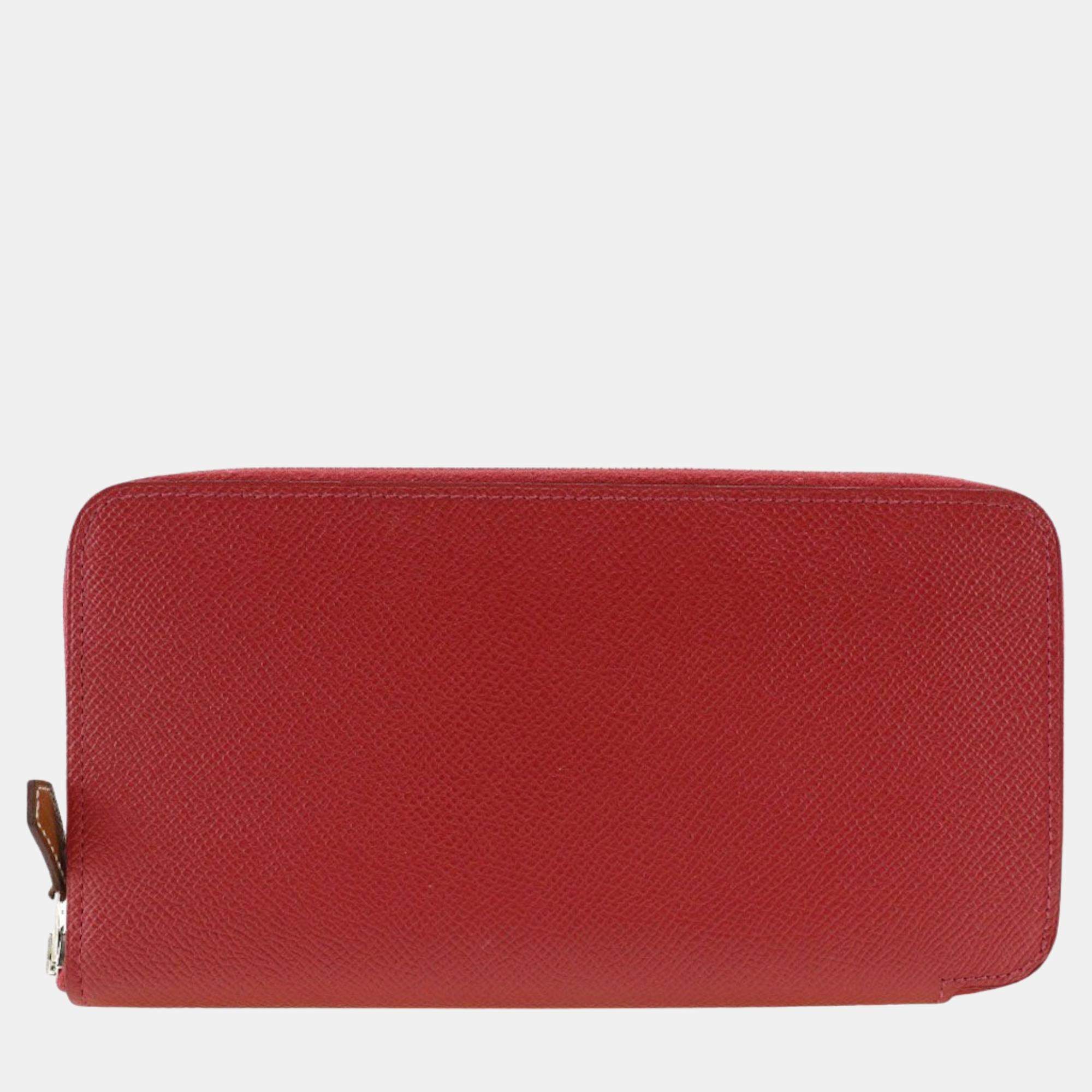 Hermes Red Leather and Silk Silk'In Wallet