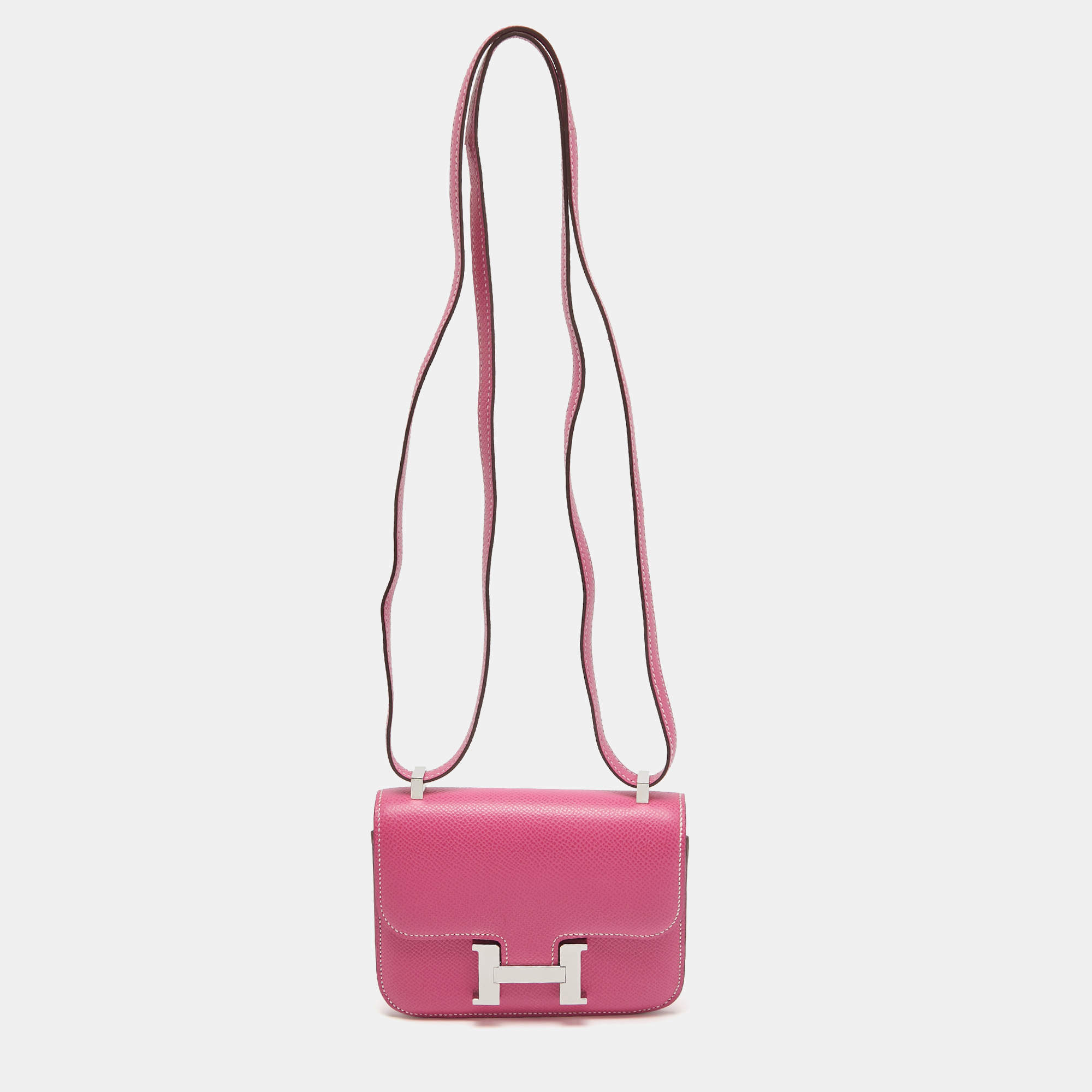 Hermès Rose Tyrien Epsom Leather Palladium Finish Constance Micro Bag