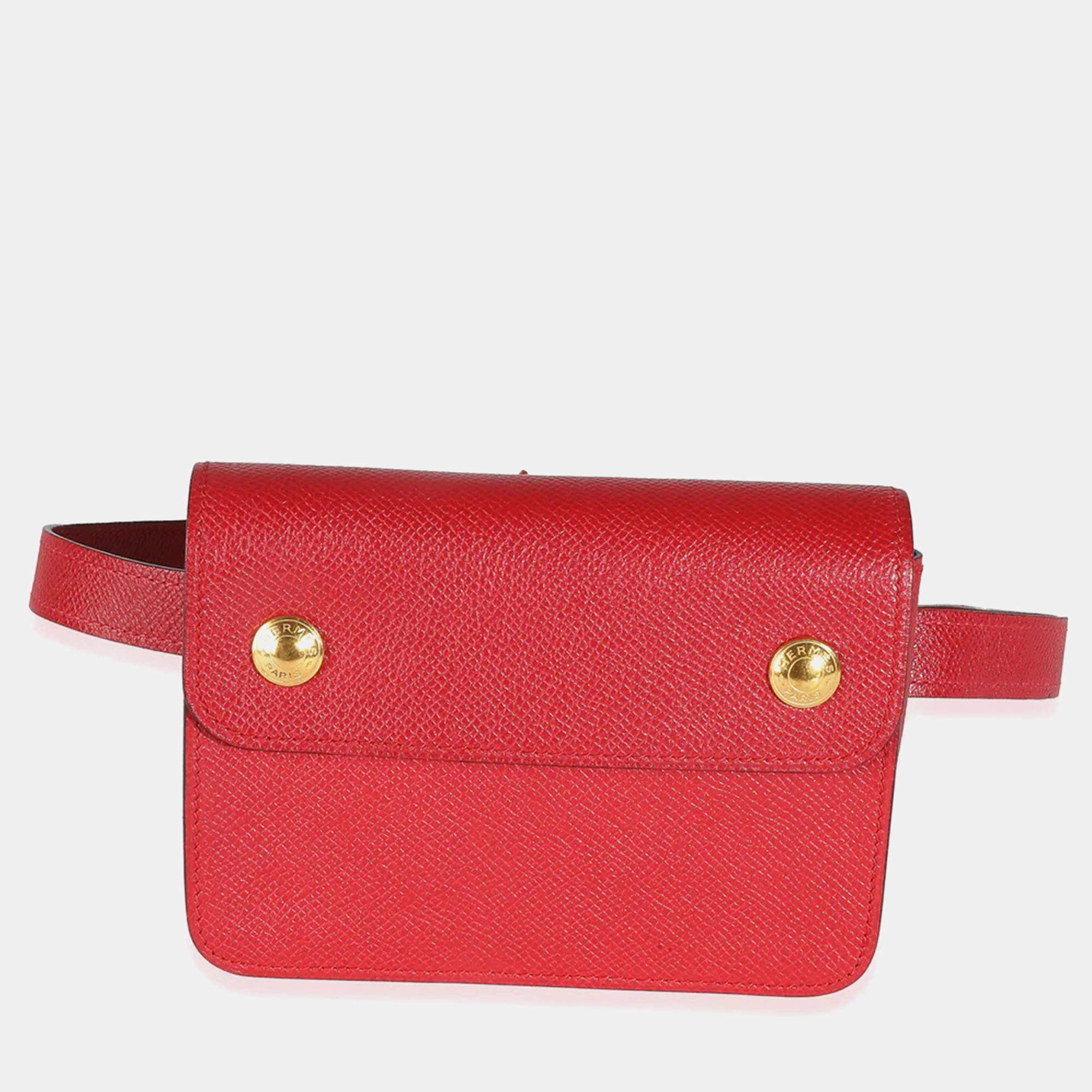 Hermes Rouge Vif Courchevel Pochette Belt Bag GHW