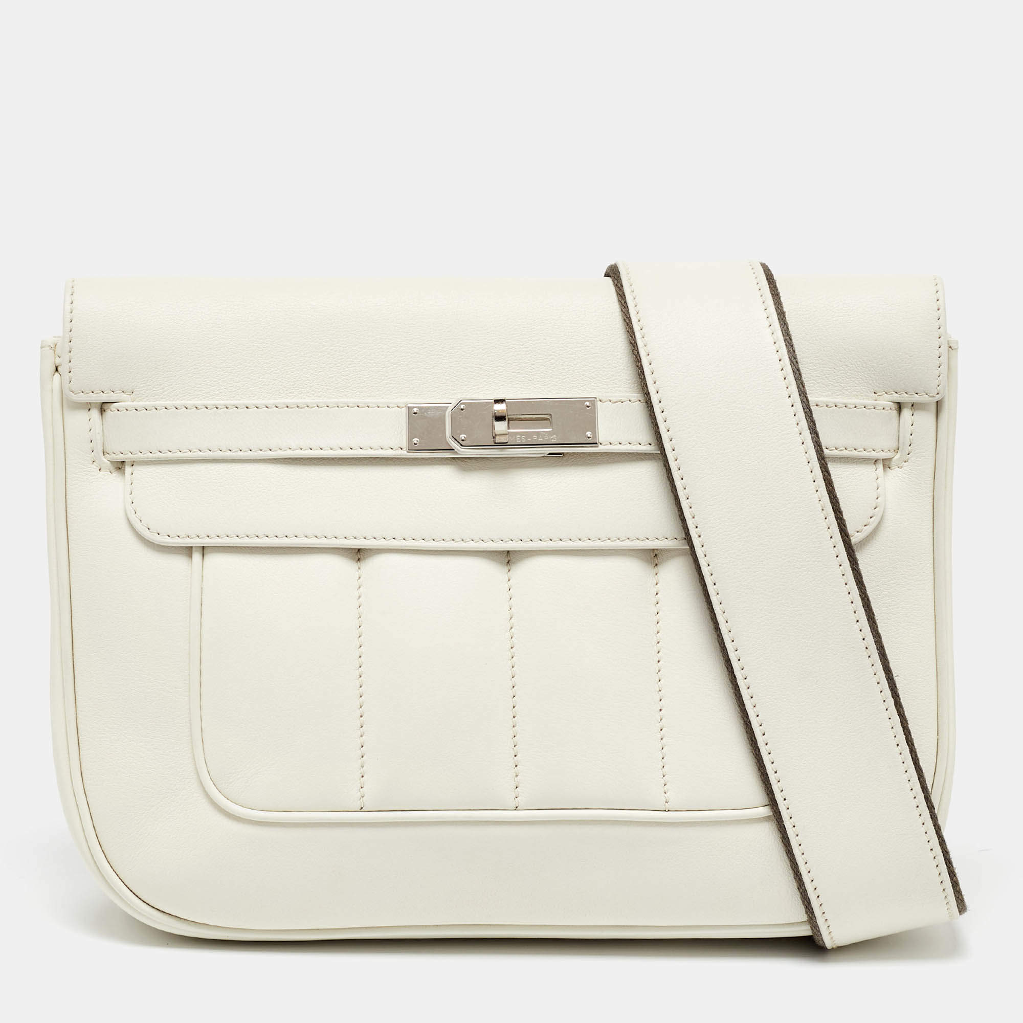 Pre Owned Hermes White Evercolor Leather Palladium Finish Berline 28 Bag