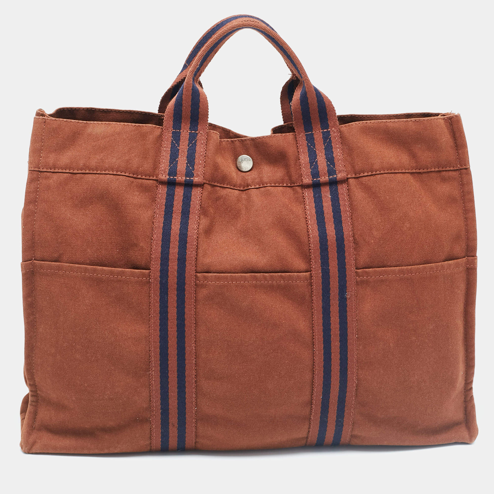 Pre Owned Hermes Brown Canvas Fourre Tout Tote