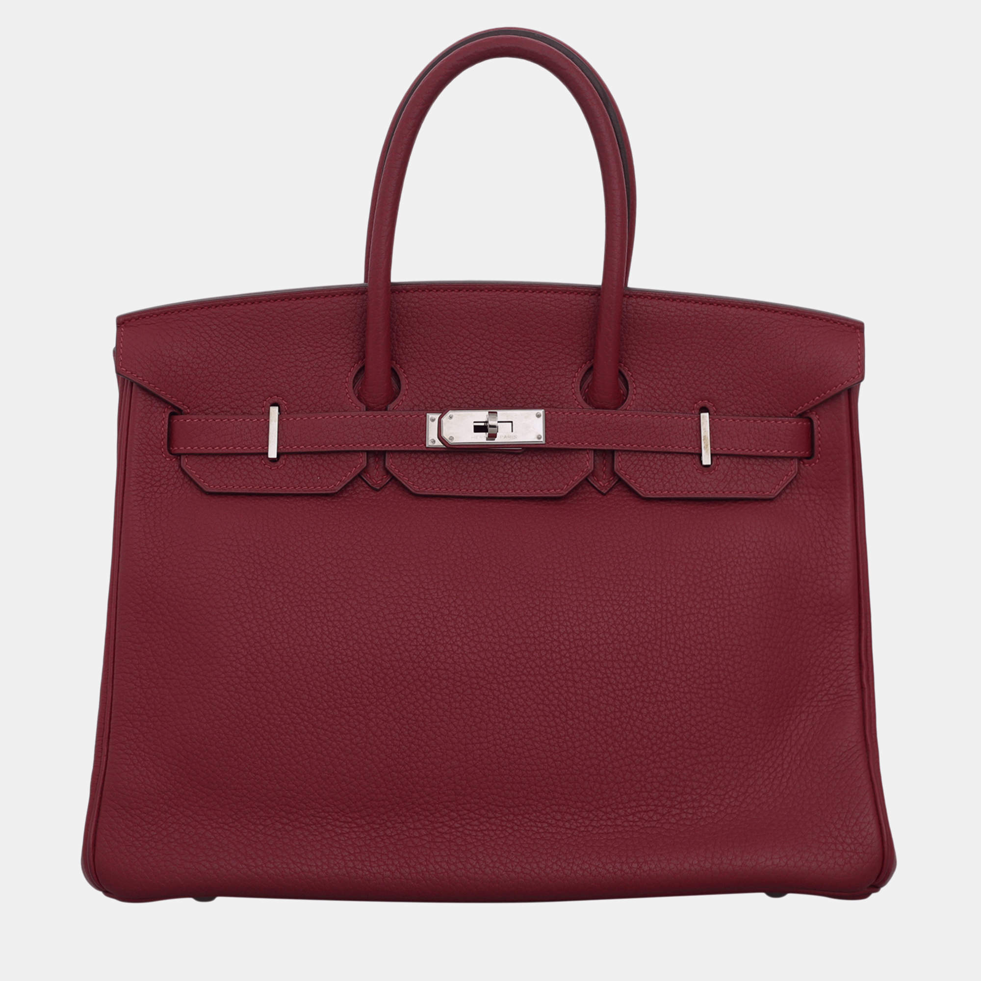 Hermes Rouge Grenat Clemence Leather Birkin 35 Tote Bag