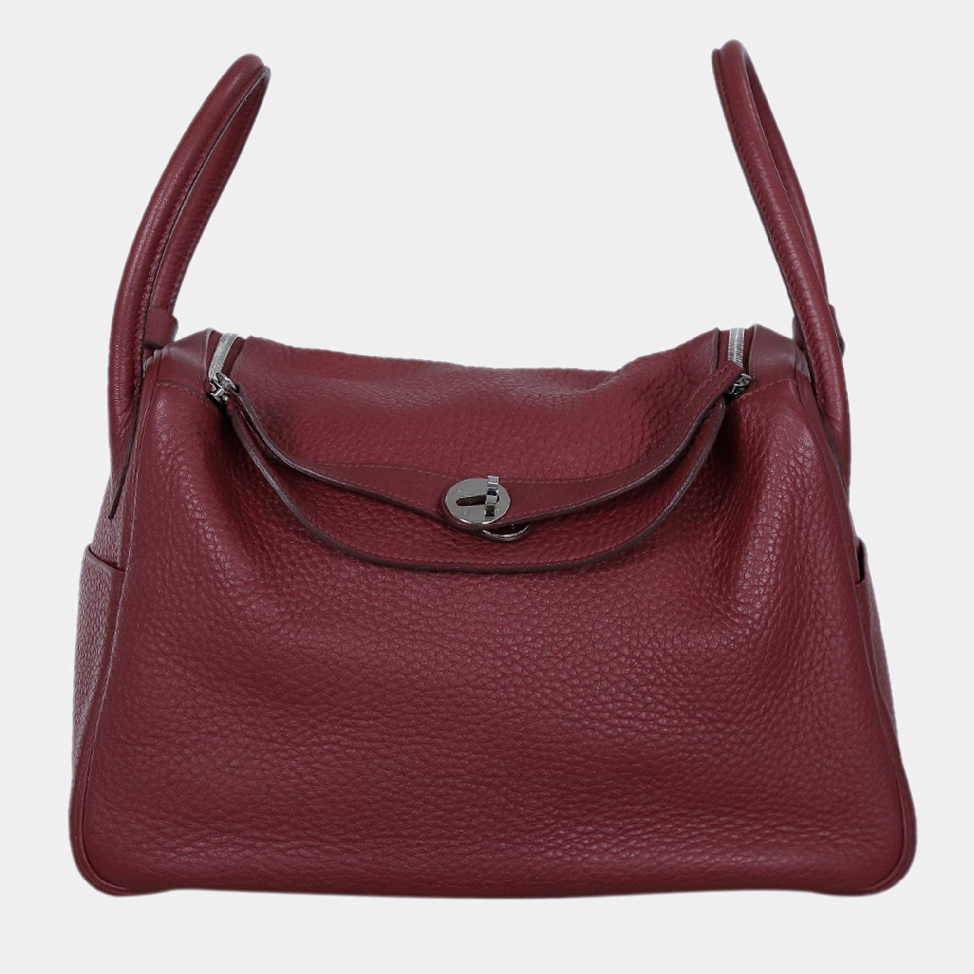 Hermes Rouge Pigment Clemence Leather Lindy 34 Shoulder Bag