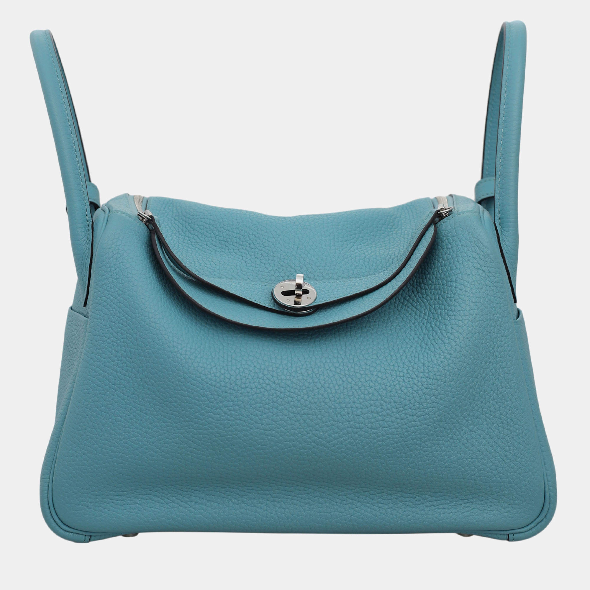 Hermes Bleu Atoll Clemence Leather Lindy 30 Shoulder Bag