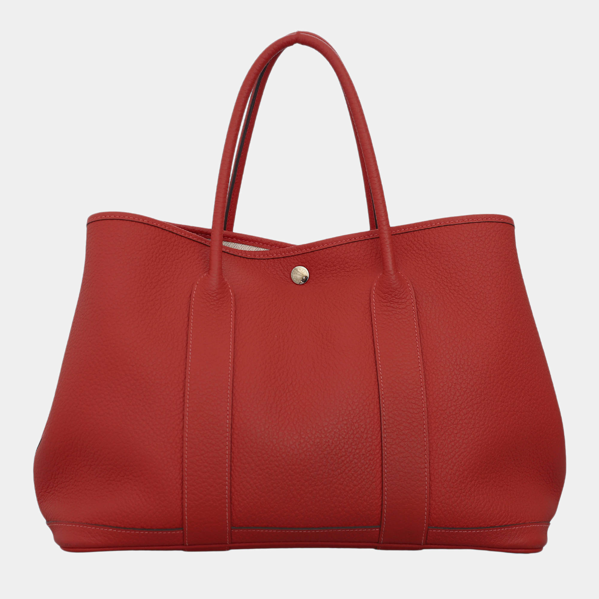 Pre Owned Hermes Rouge Pivoine Leather Garden Party 36 Tote Bag