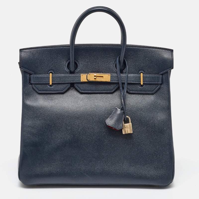 Hermes Navy Blue Epsom Leather Gold Finish HAC Birkin 32 Bag