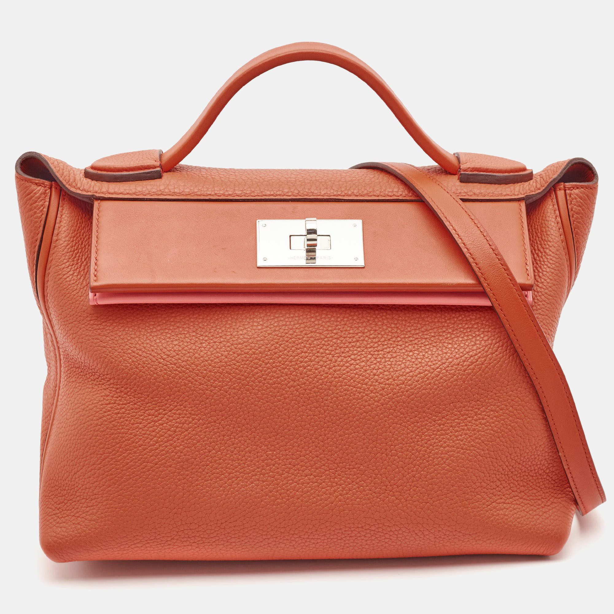 Hermes Terre Battue/Rose Azalee Taurillon Maurice and Swift Leather Palladium Finish 24/24 29 Bag