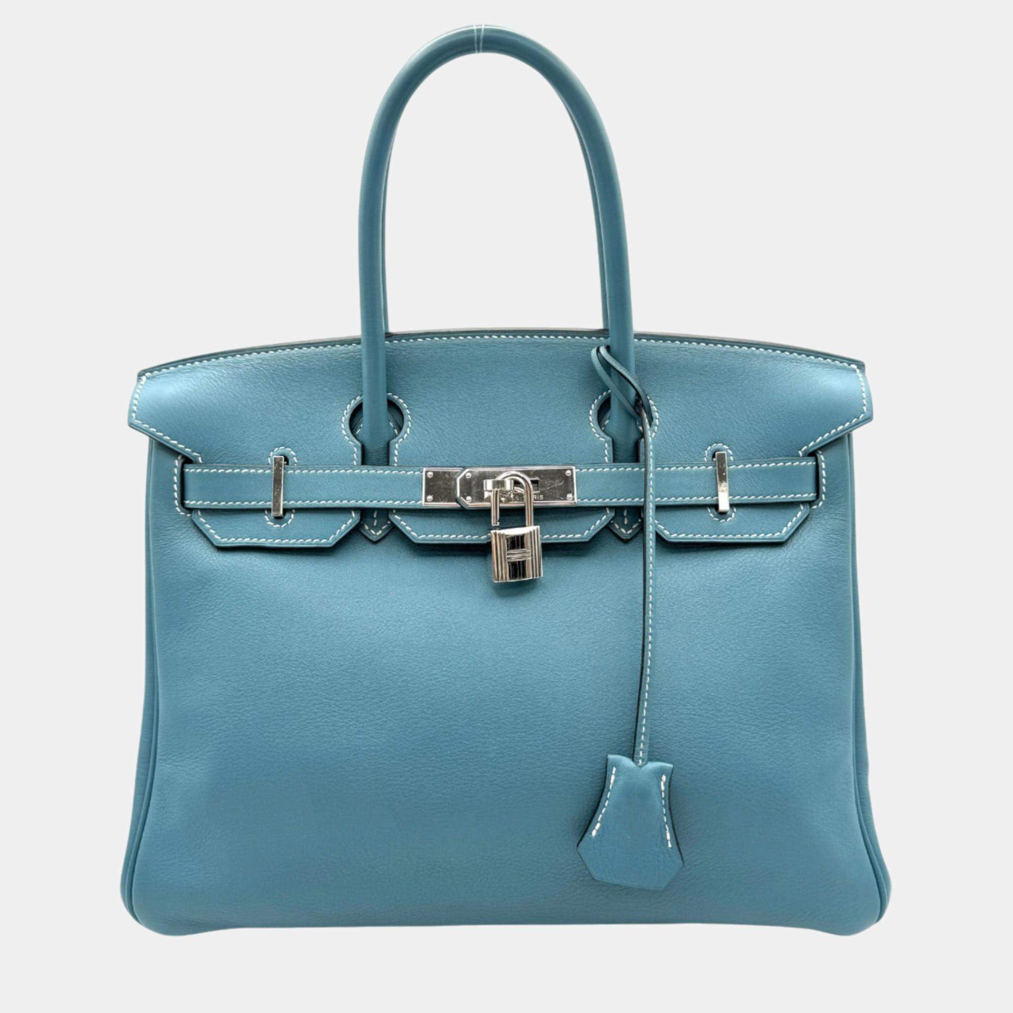 Hermes Bleu Jean Swift Birkin 30 Handbag