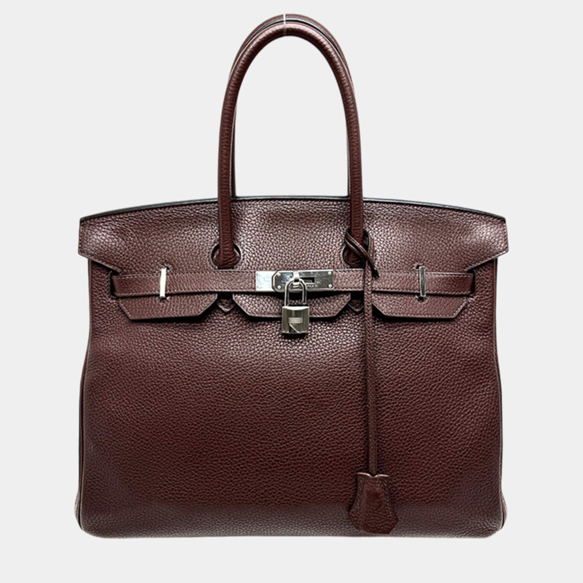 Hermes Burgundy Taurillon Clemence Birkin 35 Handbag