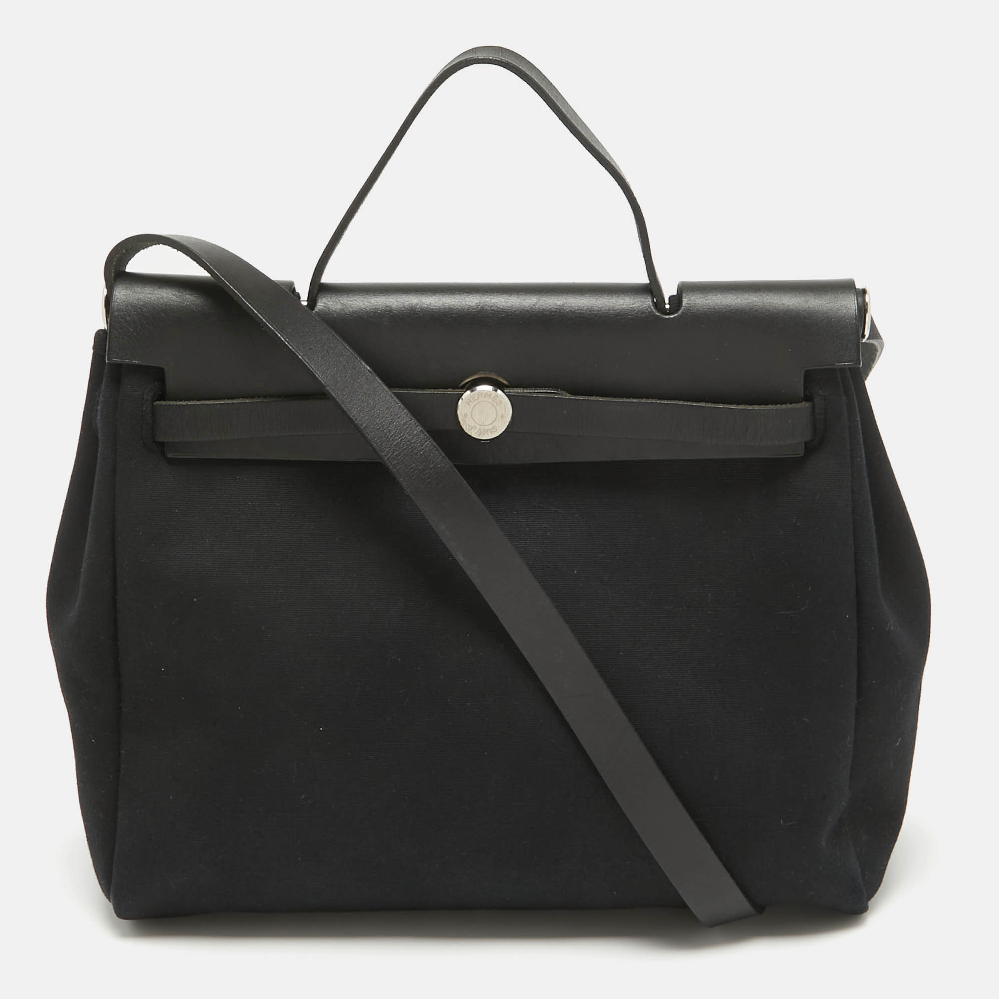 Pre Owned Hermes Natural/Noir Toile and  Vache Hunter 2in1 Herbag Zip 31 Bag