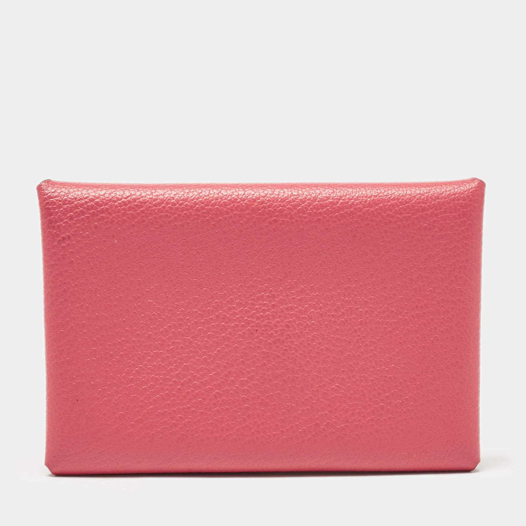 Hermès Rose Azalee Chevre Mysore Leather Calvi Card Holder