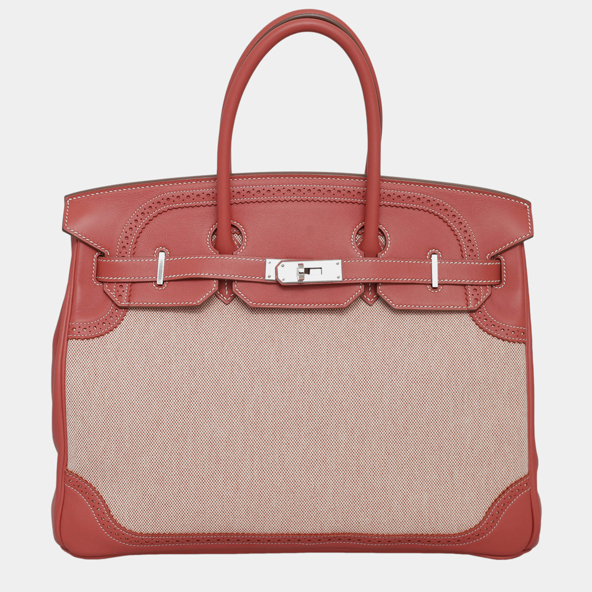 Pre Owned Hermes Sanguine Ghillies Toile Birkin 35 Bag