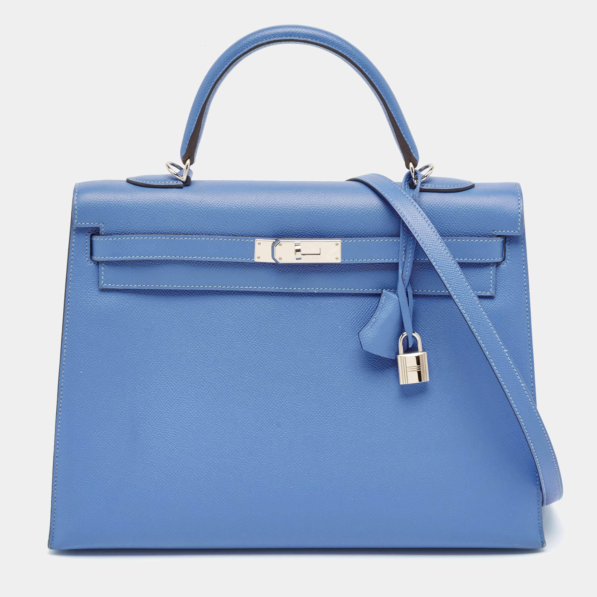 Pre Owned Hermes Blue Paradis Epsom Leather Palladium Hardware Kelly Sellier 35 Bag