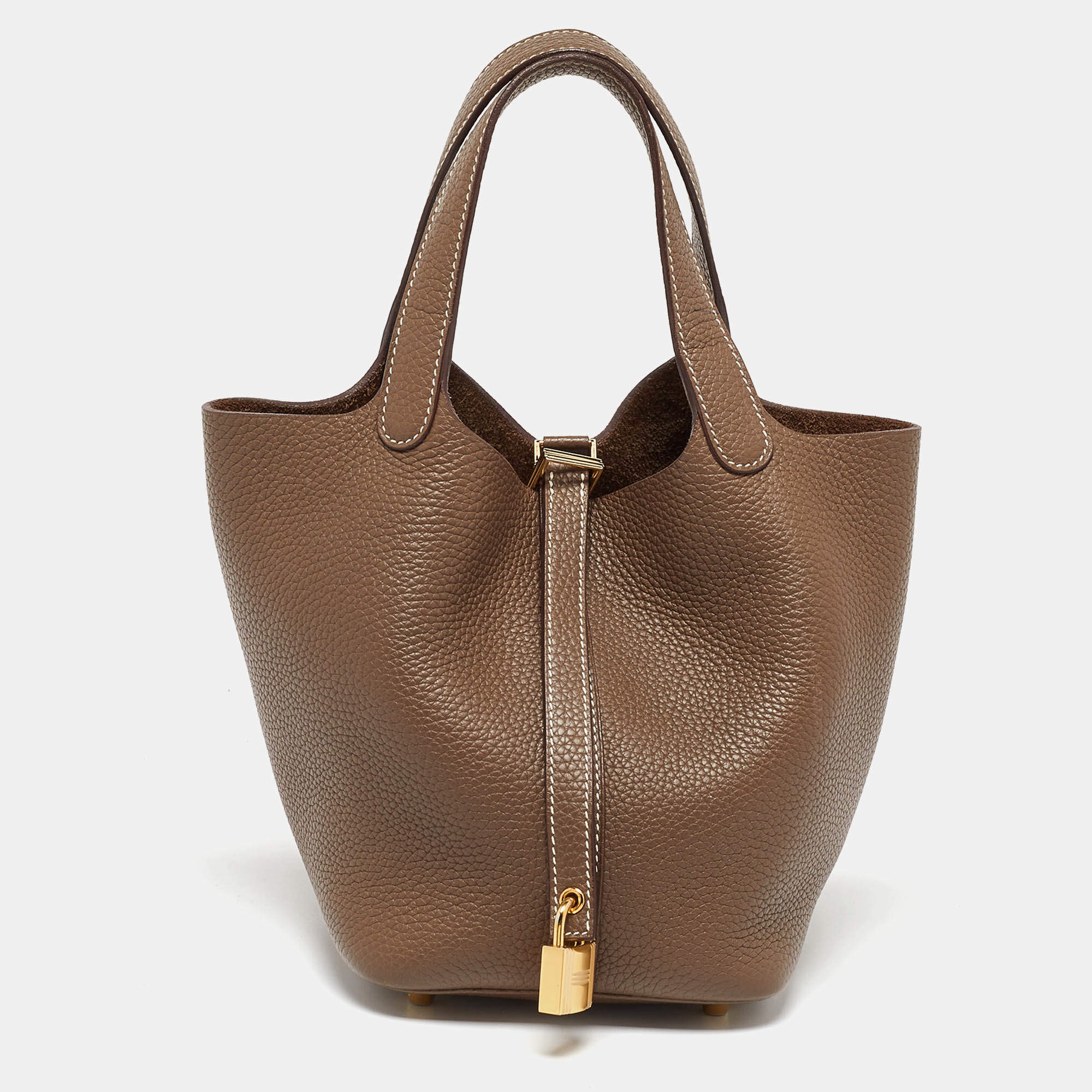 Pre Owned Hermes Etoupe Taurillon Clemence Leather Picotin Lock 18 Bag