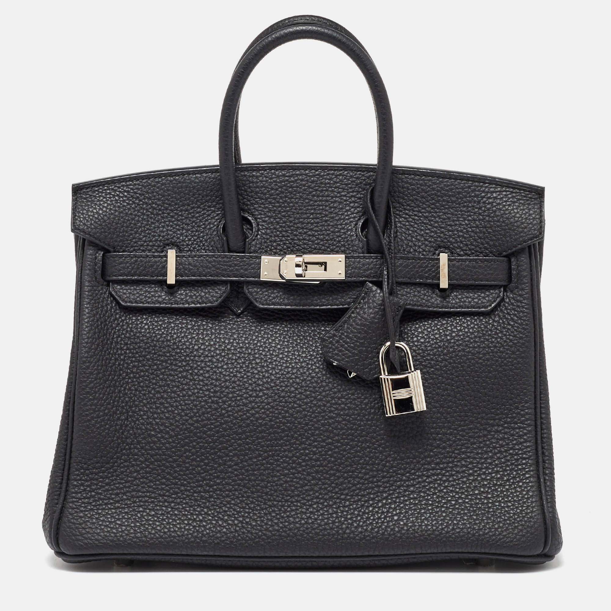 Pre Owned Hermes Black Togo Leather Palladium Finish Birkin 25 Bag