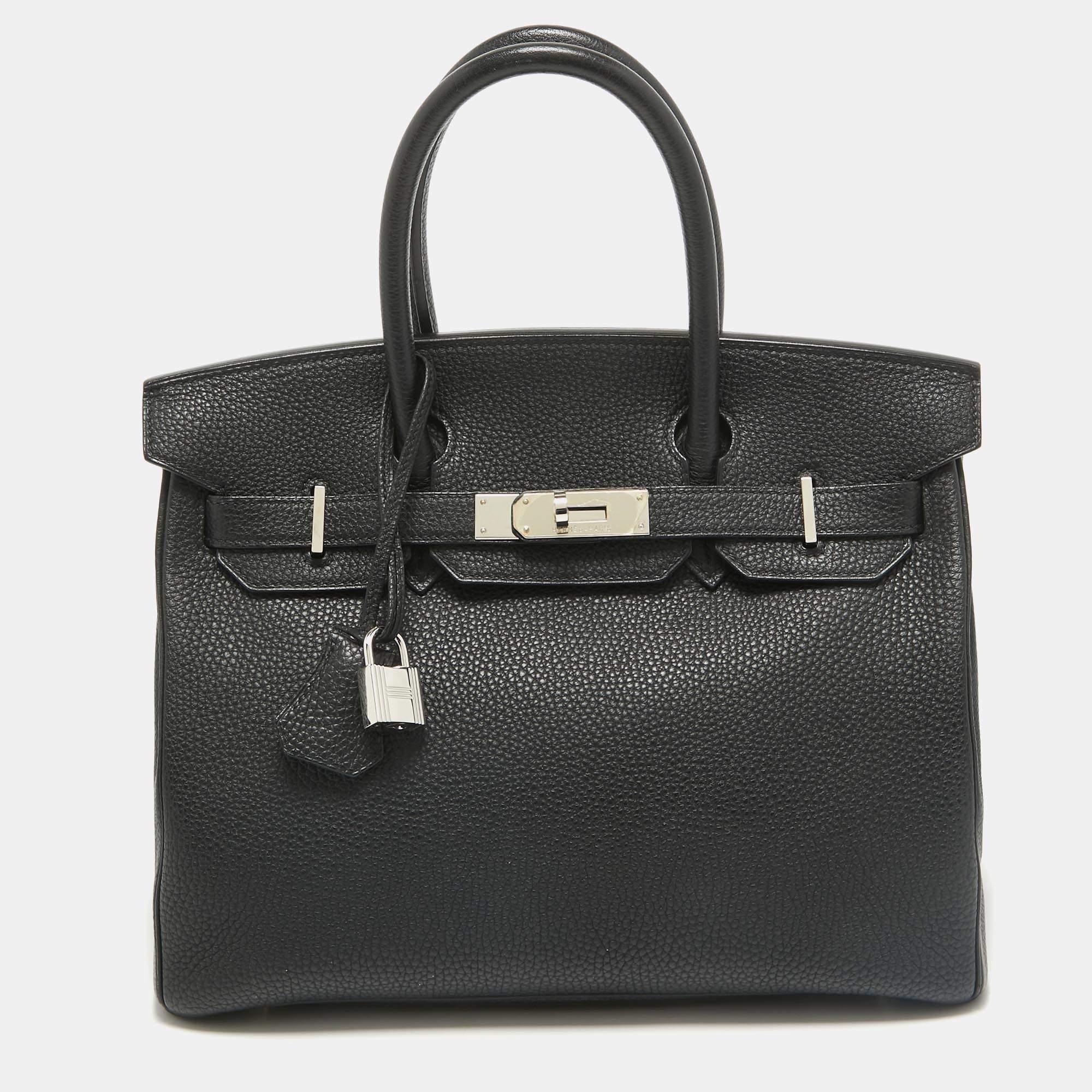 Hermes Noir Togo Leather Palladium Finish Birkin 30 Bag