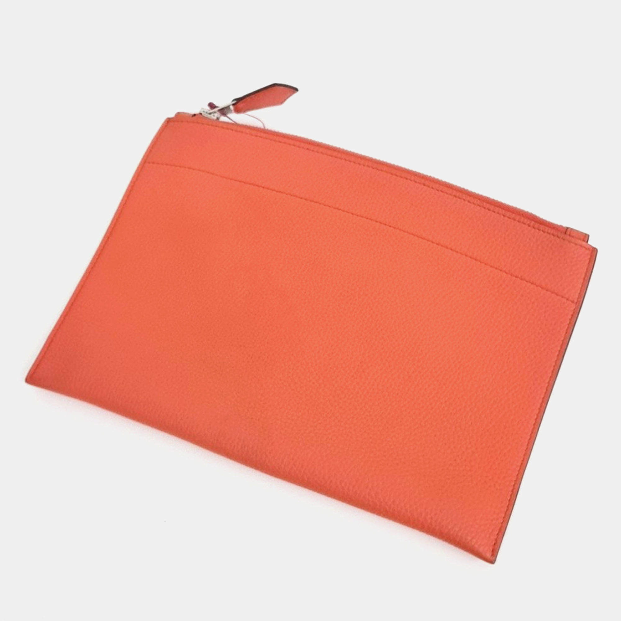 Pre Owned Hermes Orange Bazaar Clutch Bag