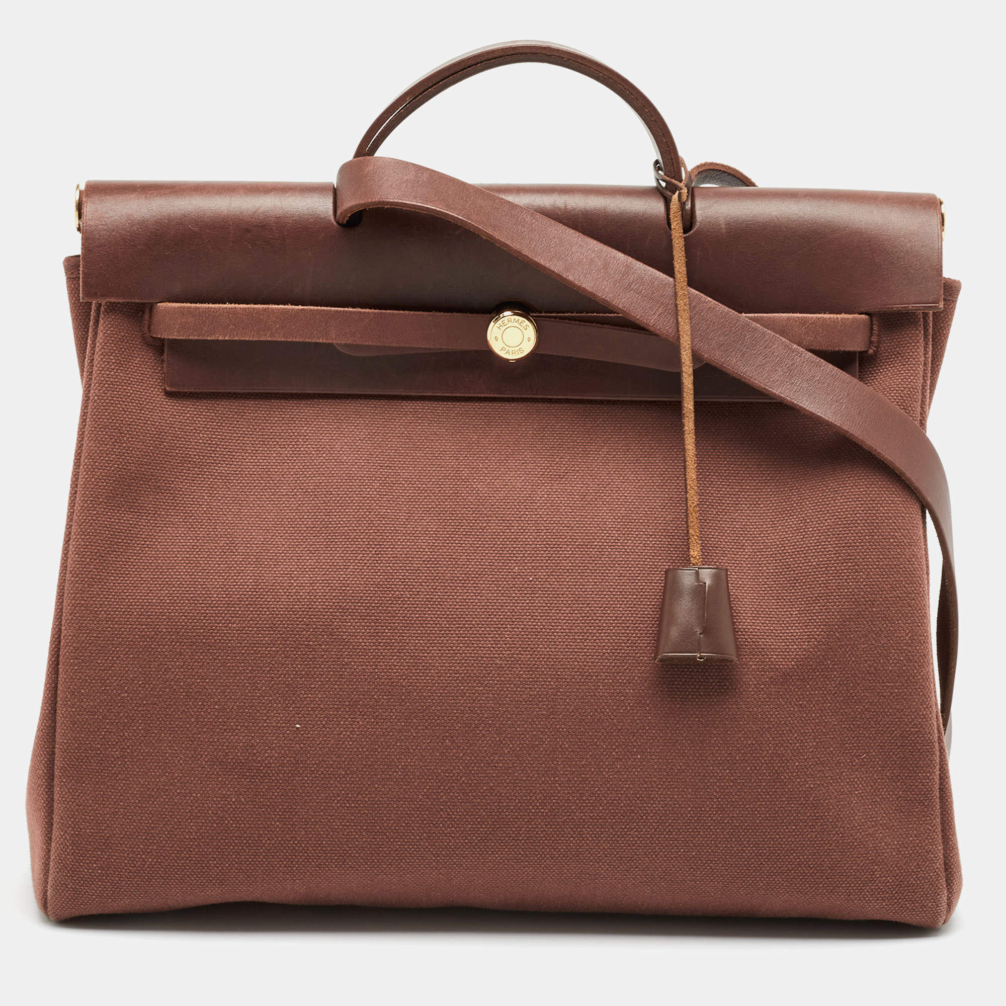 Pre Owned Hermes Rouge H Toile and Leather Herbag Zip 39 Bag