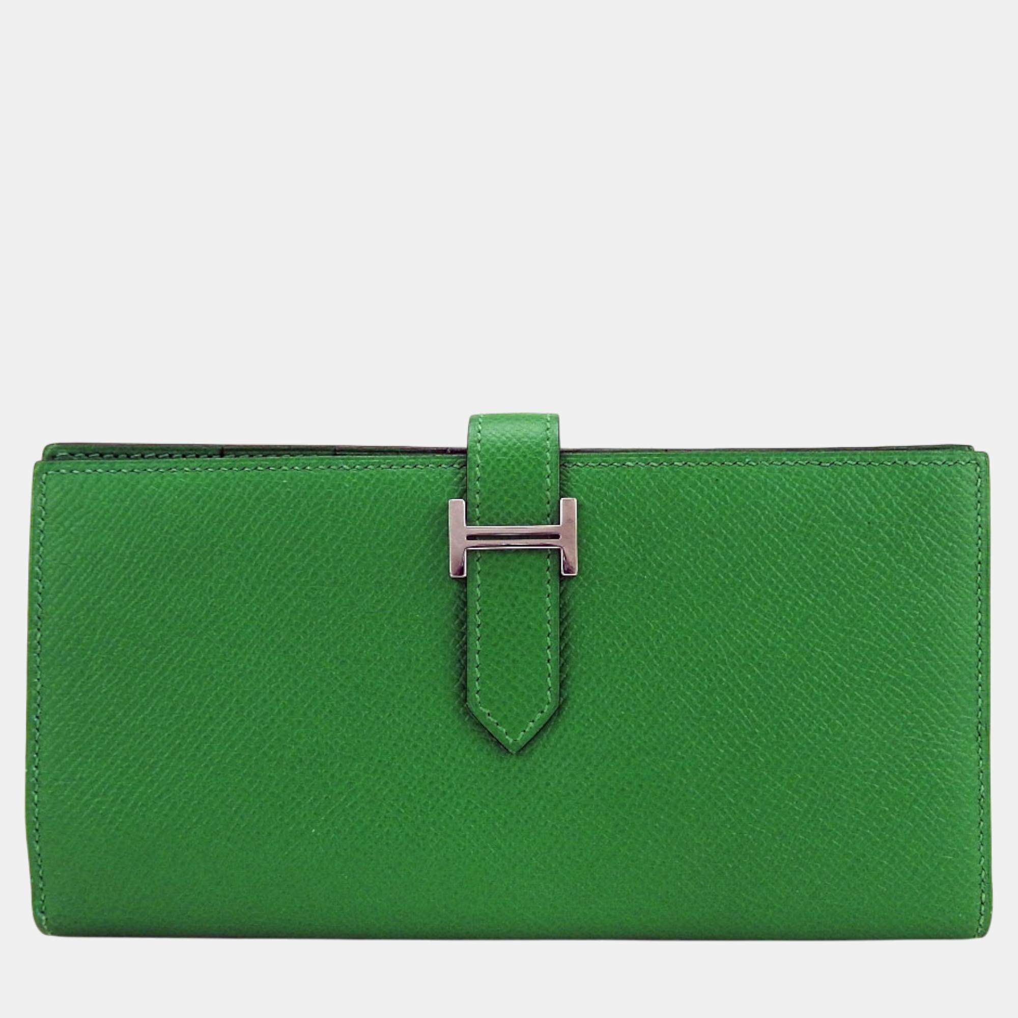 Hermes Bearn Epsom Bamboo Green Bifold Wallet