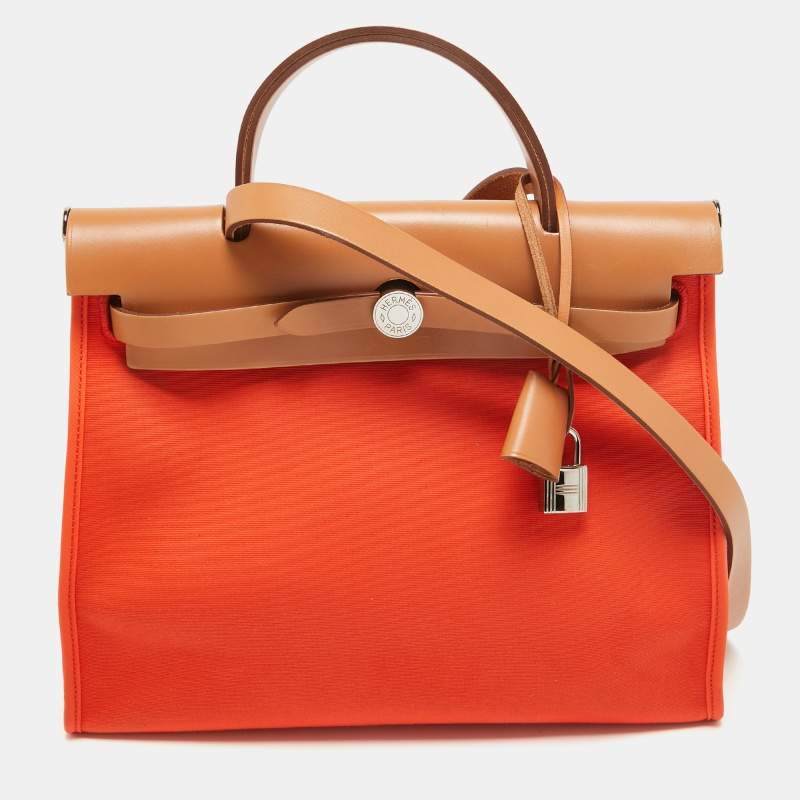 Pre Owned Hermes Capucine /Natural Canvas and Leather Herbag Zip 31 Bag