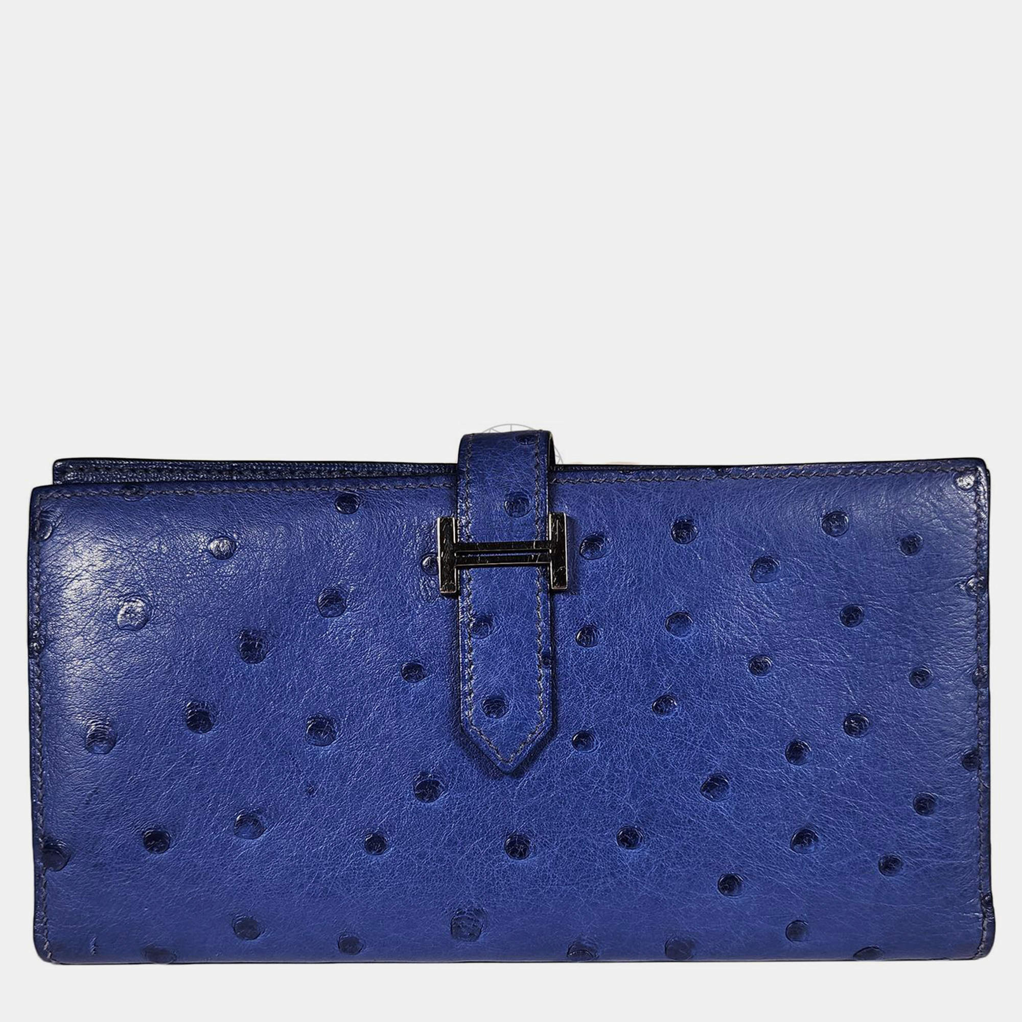 Hermes Blue Ostrich Bearn Wallet