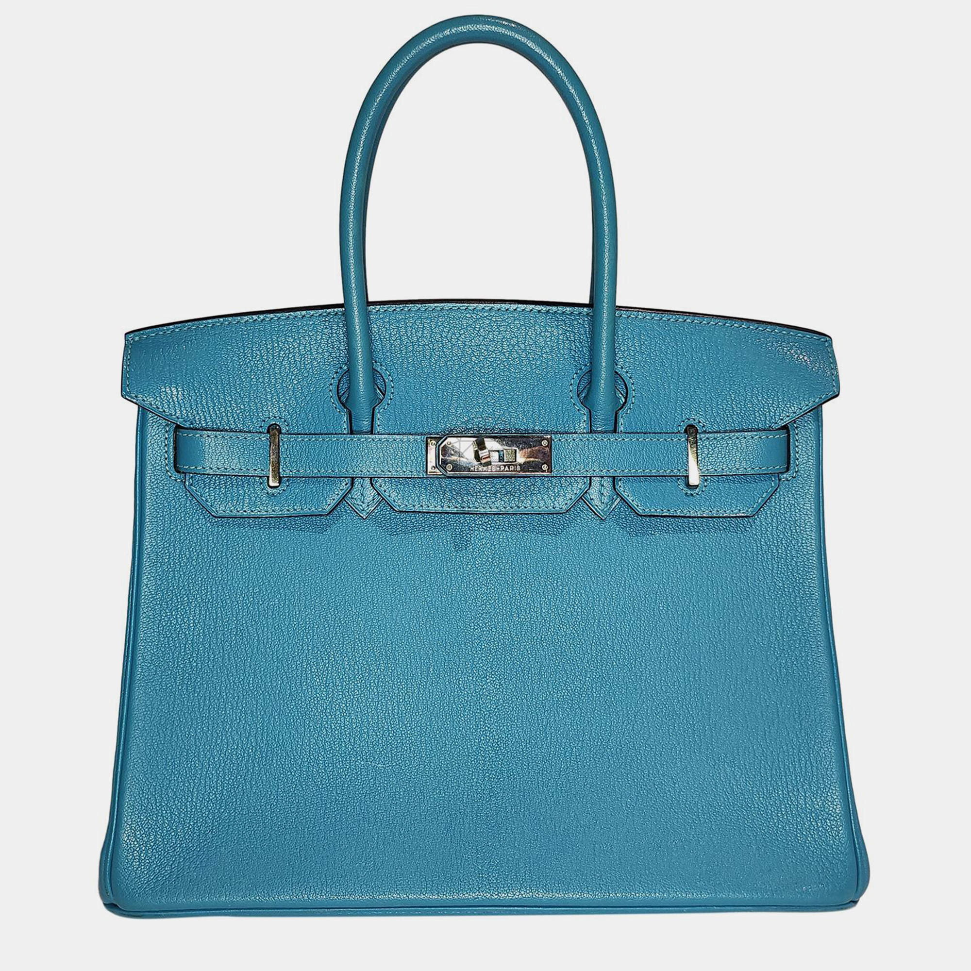 Hermes Cherve Teal PHW Birkin 30 bag