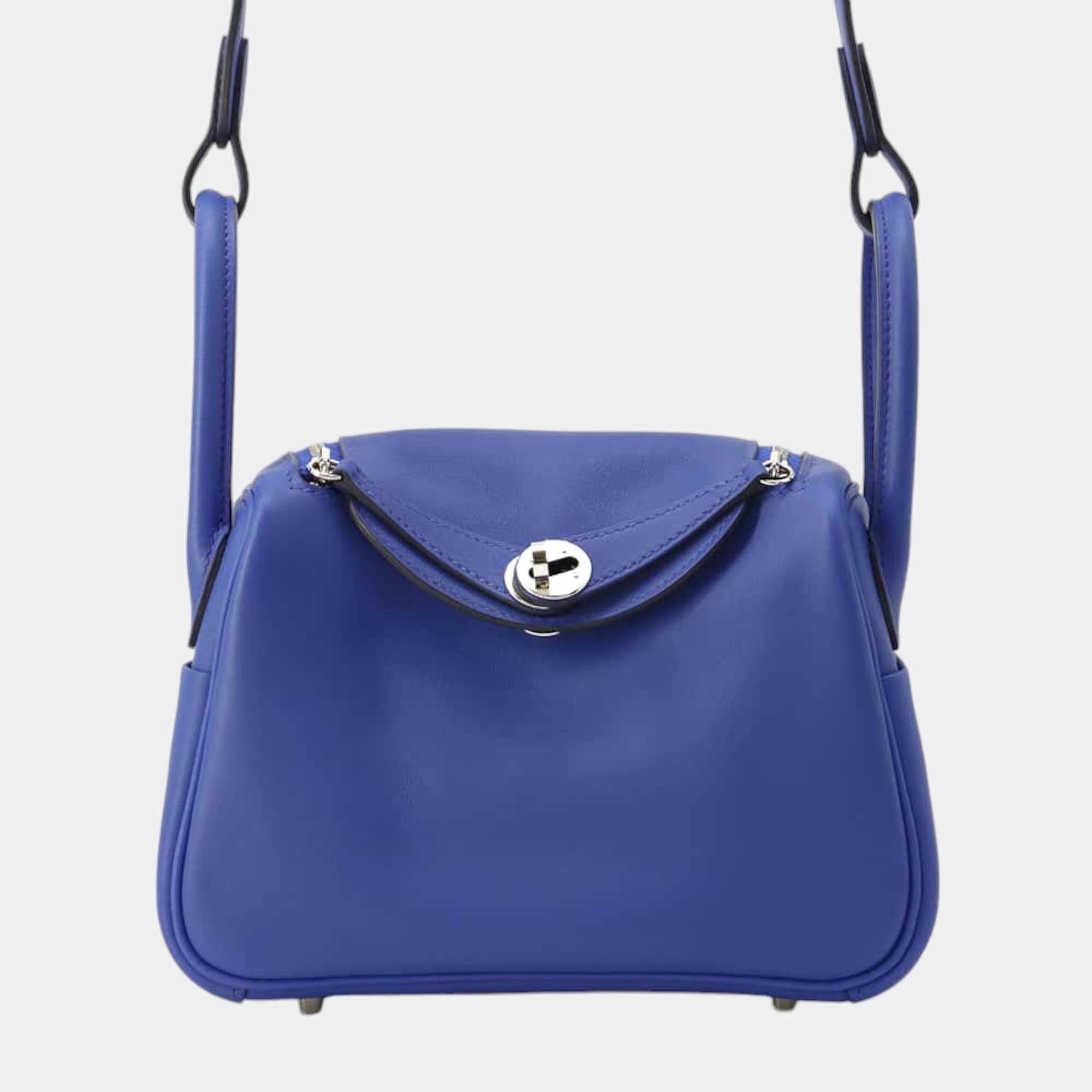 Hermes Lindy Verso Blue Royale/Bamboo Swift Leather Size Mini