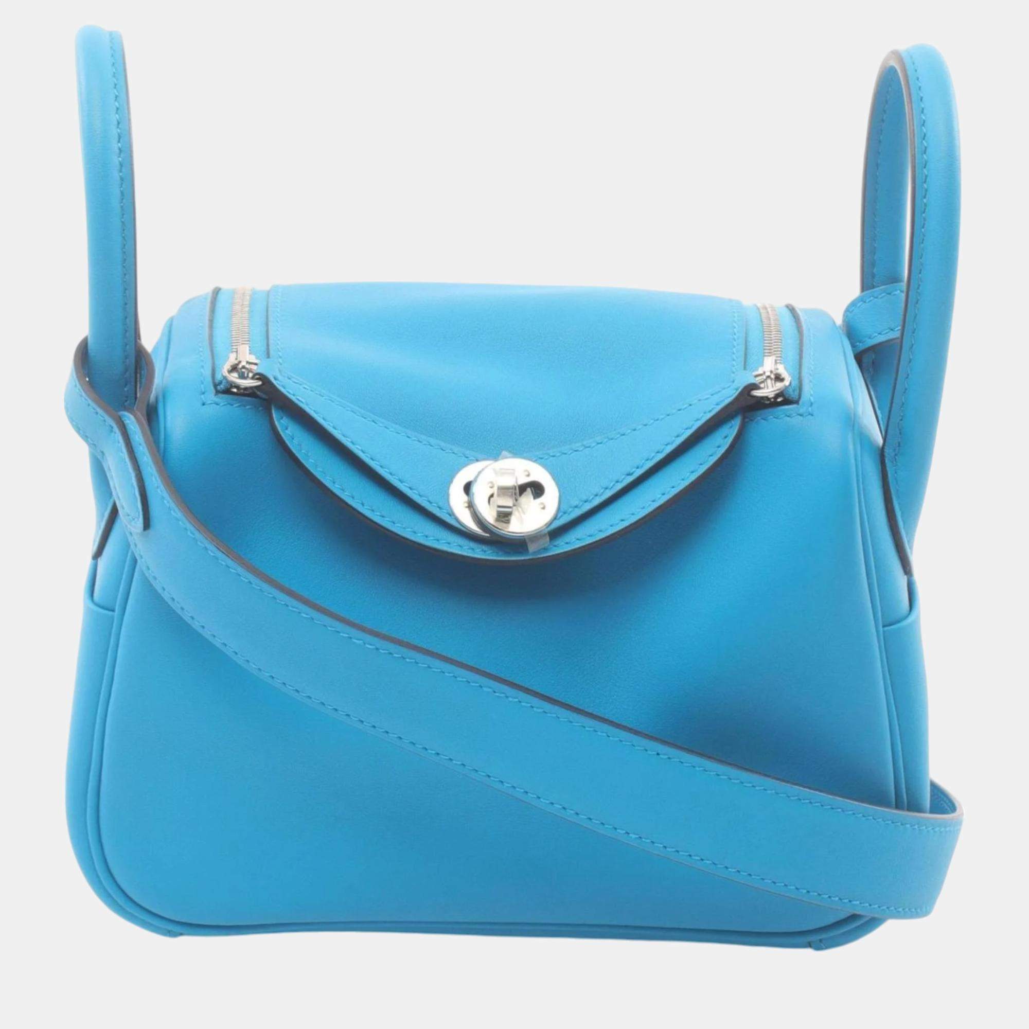 Hermes Lindy Blue Frida Swift Leather Shoulder Bag