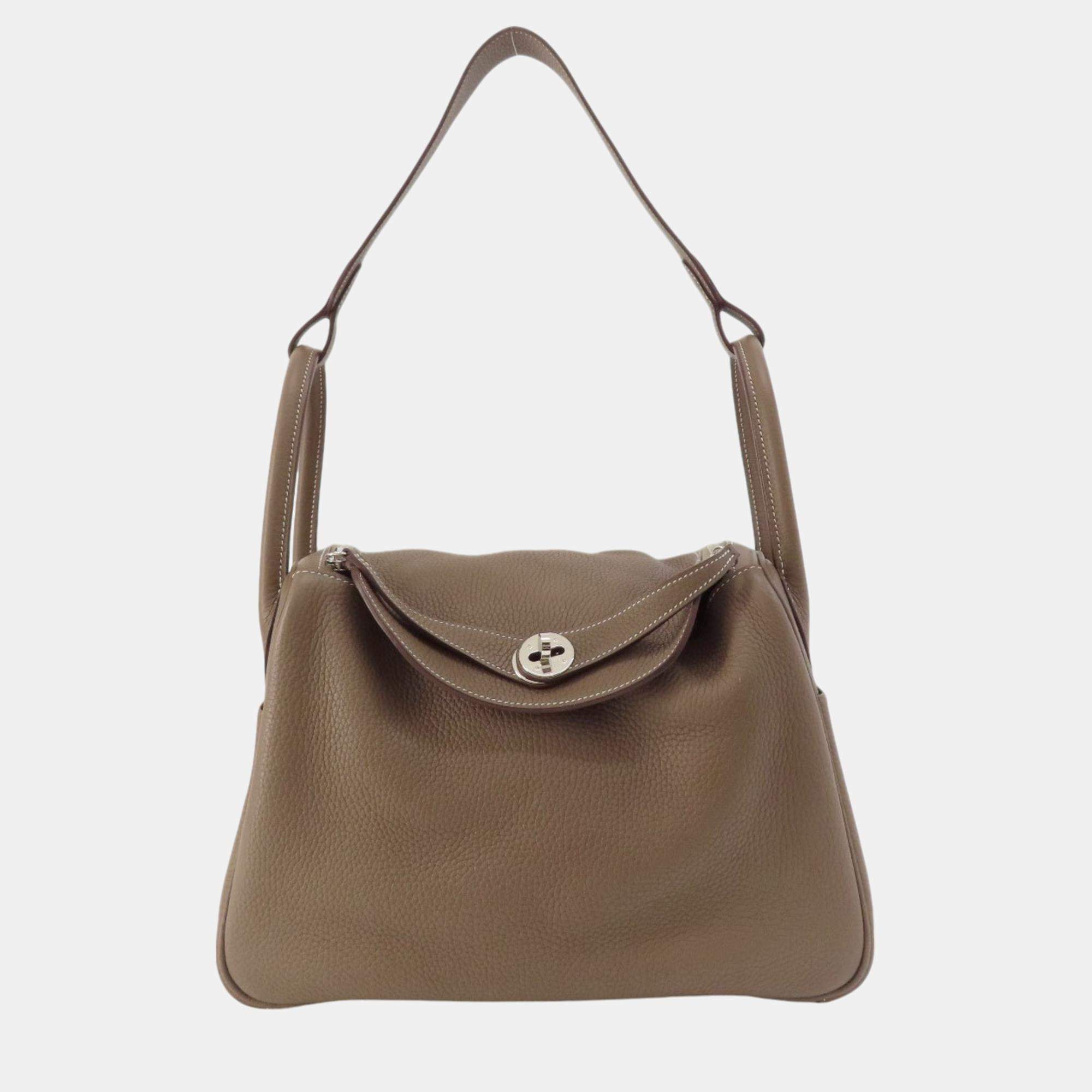 Hermes Taurillon Lindy 30 Etoupe Handbag