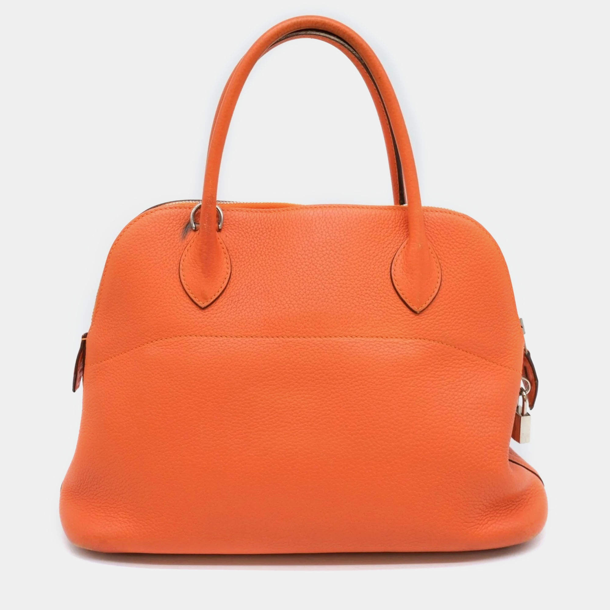 Hermes Orange Taurillon Clemence Leather Bolide 31 Tote Bag