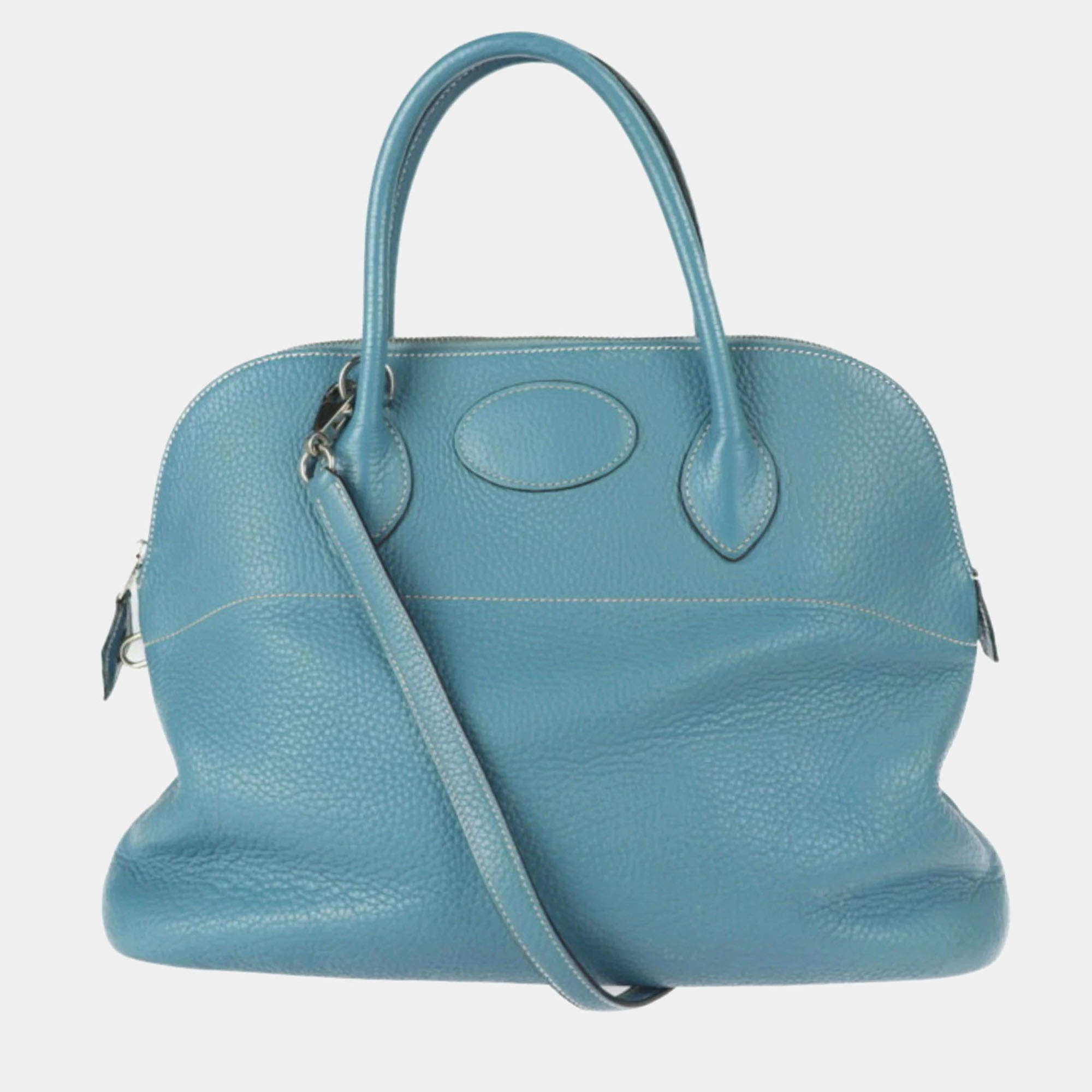 Hermes Blue Jean Taurillon Clemence Bolide 35 Handbag