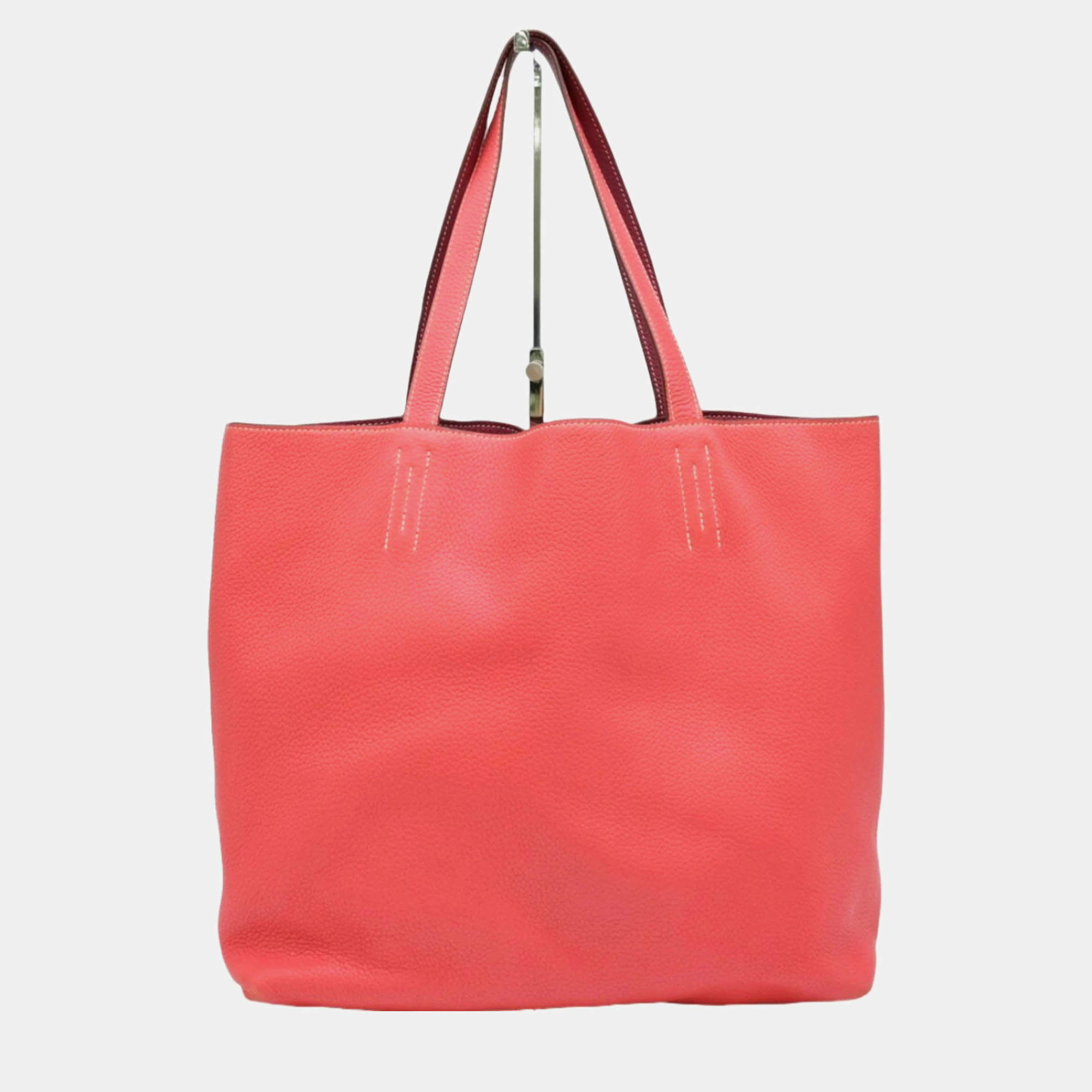 Hermes Tosca Red Pink Taurillon Clemence Leather Bougainvillea Double Sens 45 Tote Bag